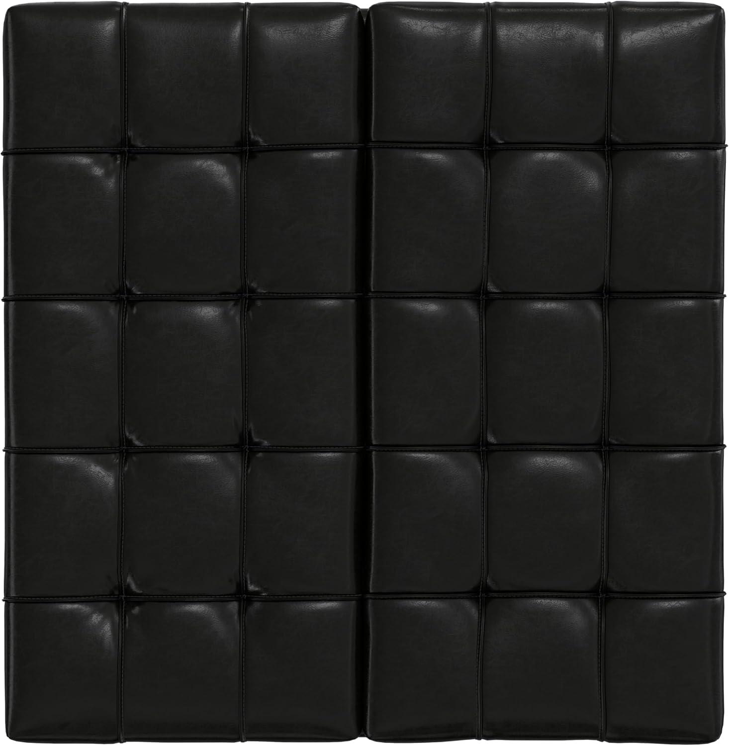 Simpli Home Laura 36"W Upholstered Square Storage Ottoman with Split Lift Top and 2 Storage Compartments