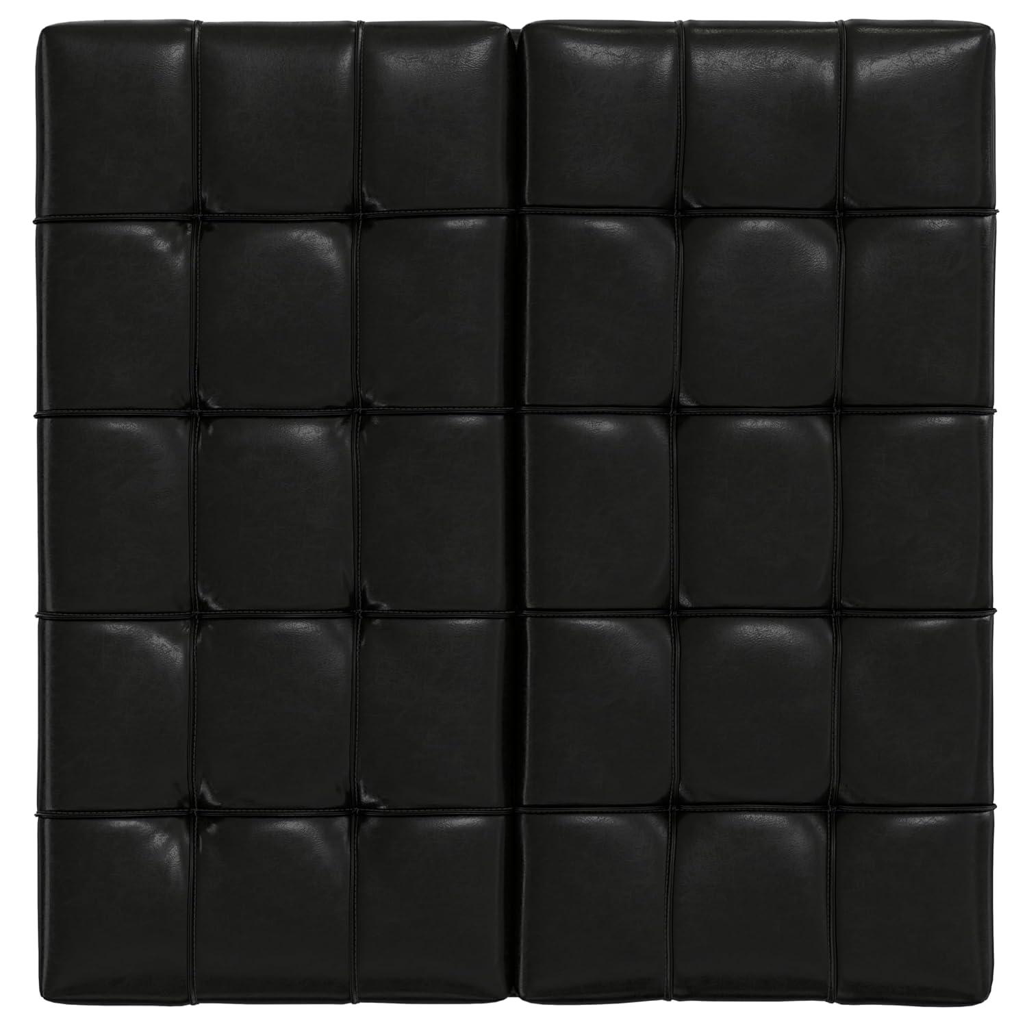 Simpli Home Laura 36"W Upholstered Square Storage Ottoman with Split Lift Top and 2 Storage Compartments