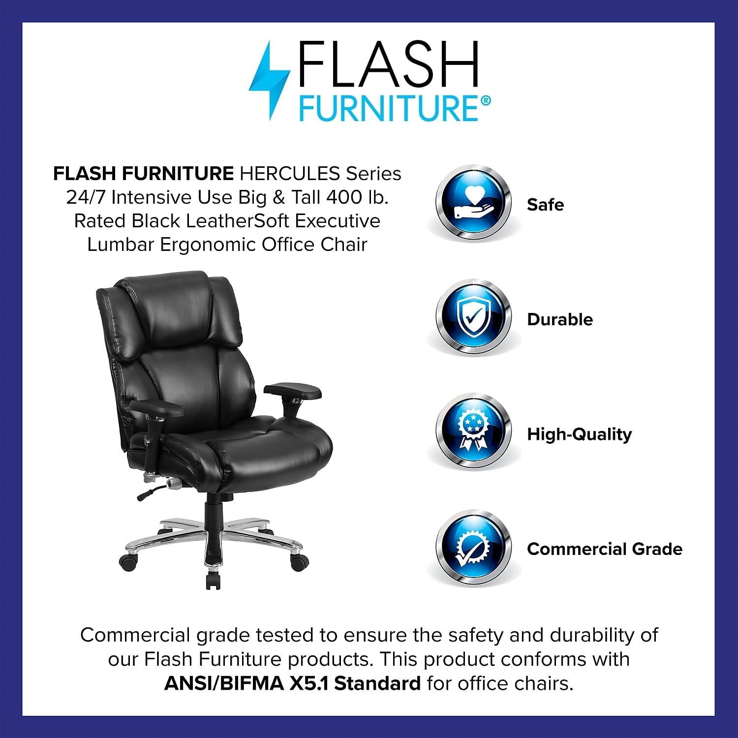 Flash Furniture HERCULES Series 24/7 Intensive Use Big & Tall 400 lb. Rated Executive Swivel Ergonomic Office Chair with Lumbar Knob and Tufted Headrest & Back