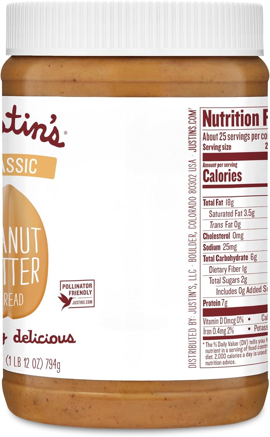 Justin's Classic Peanut Butter Spread, 28 oz Jar
