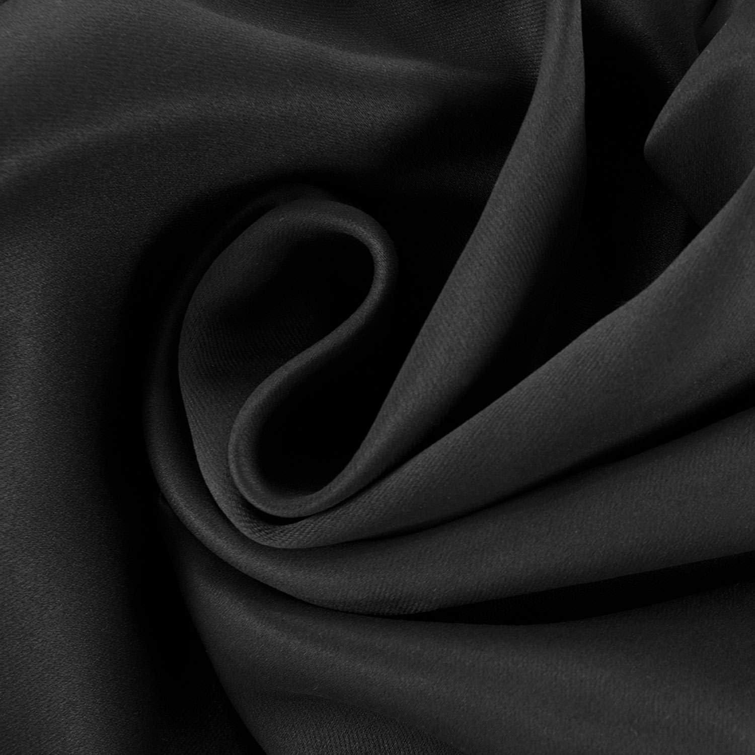 Jet Black Polyester Blackout Puddle Length Drapes