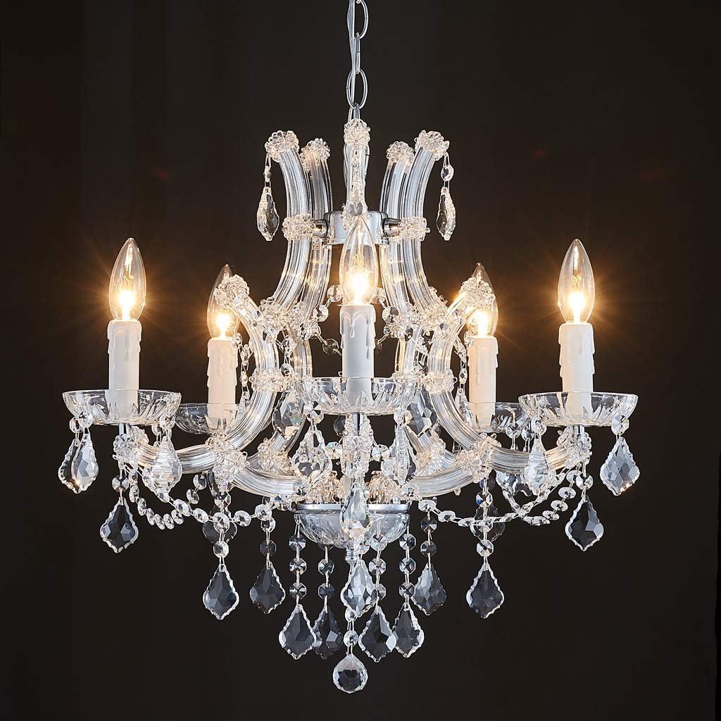 Elegant Chrome and Crystal 5-Light Candle Chandelier