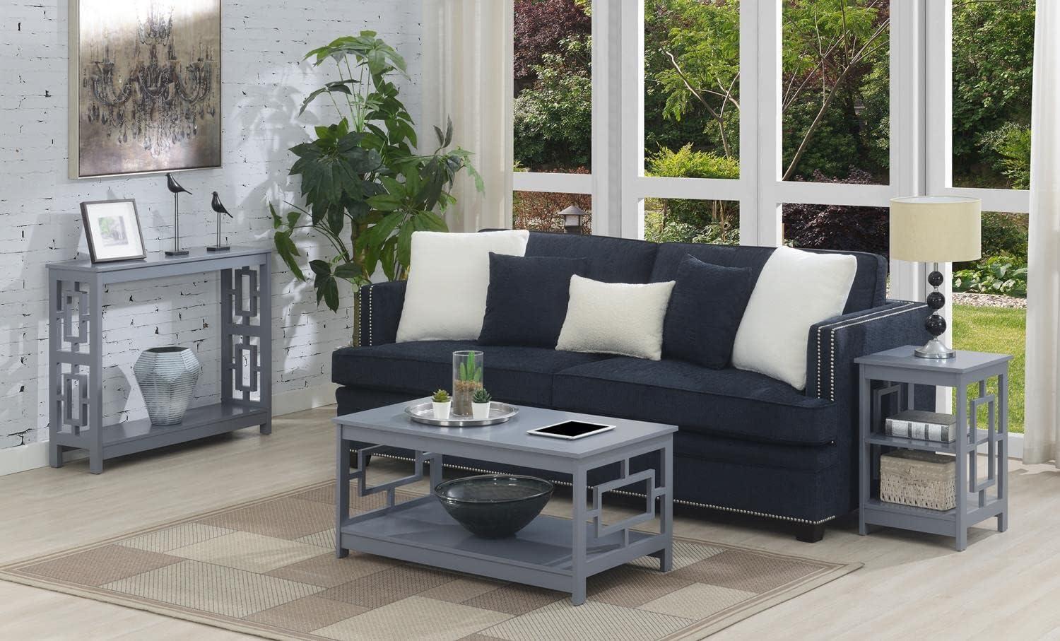 Convenience Concepts Town Square End Table with Shelves in Gray Wood Finish