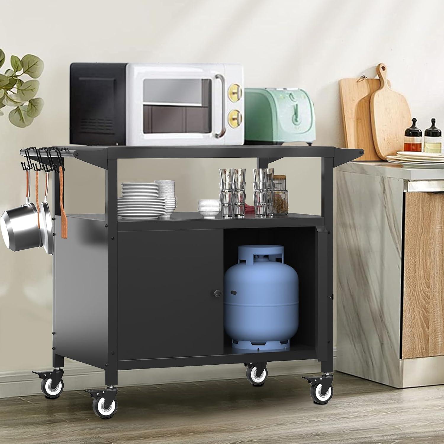 Lark Manor™ Outdoor Grill Cart Kitchen Storage Cabinets Island with Wheels Buffet Prep Tables