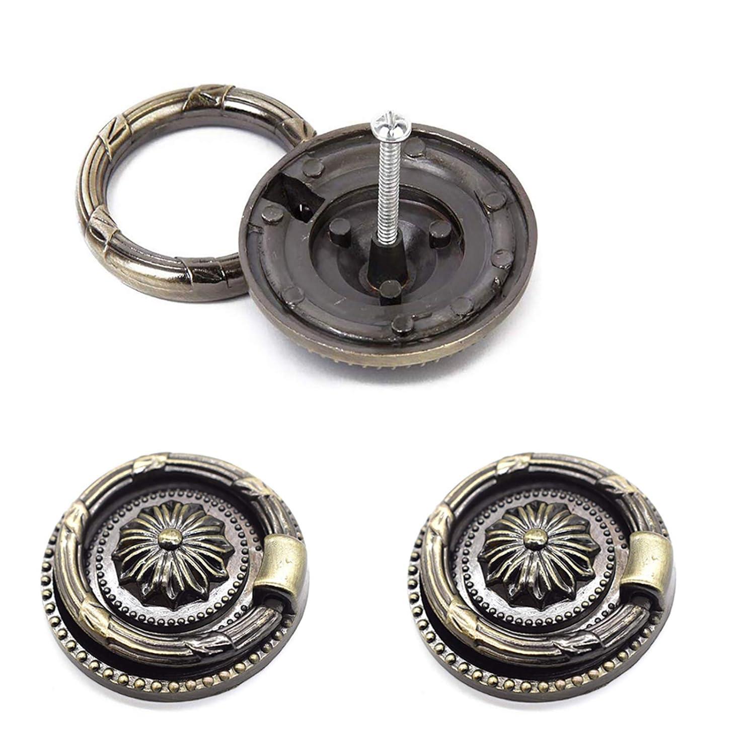 YankMooM Antique Drawer Pulls Bronze Dresser Pull Rings Round Drawer Handles Vintage Cabinet Knob 1.77 Inch for Nightstand Cupboard Cabinet(6 Pack)