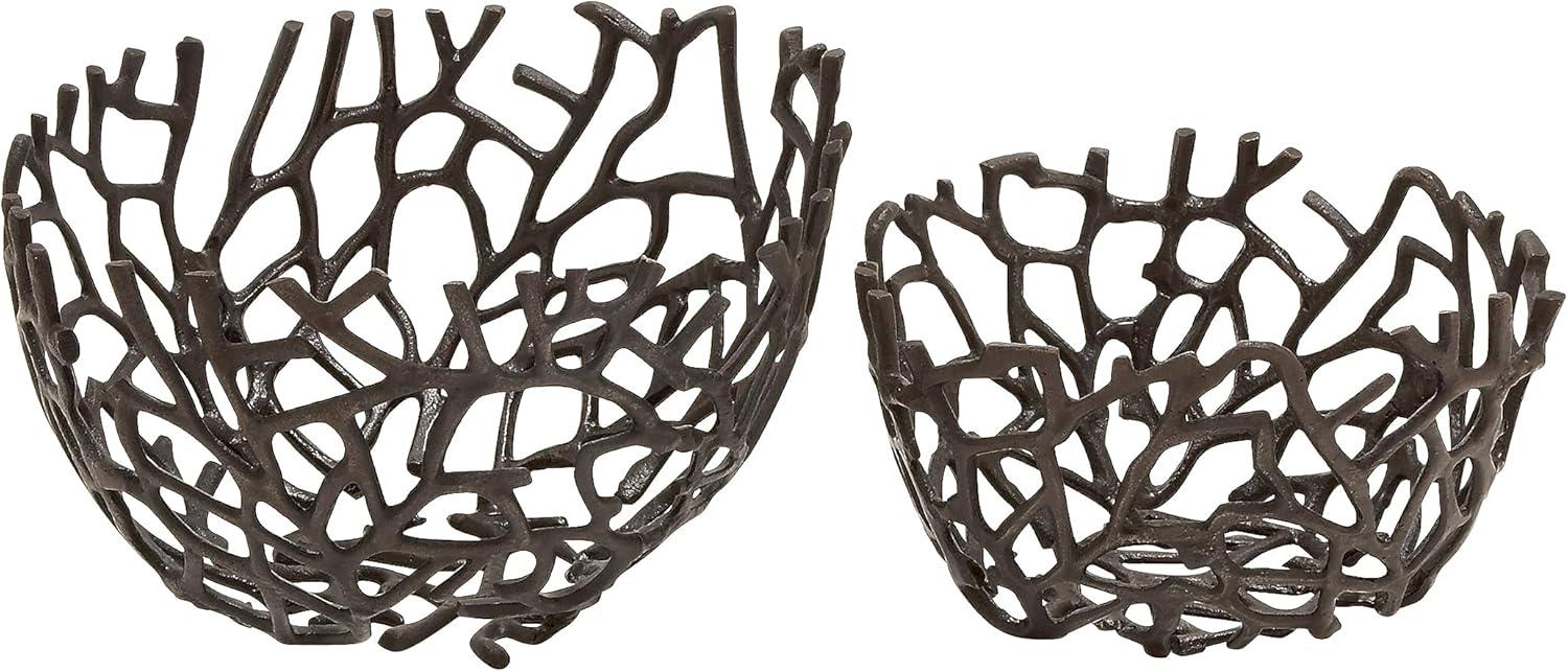 Olivia & May Set of 2 Round Coastal Aluminum Vine Bowls Black: Nautical Tabletop Decor, Spot Clean Only