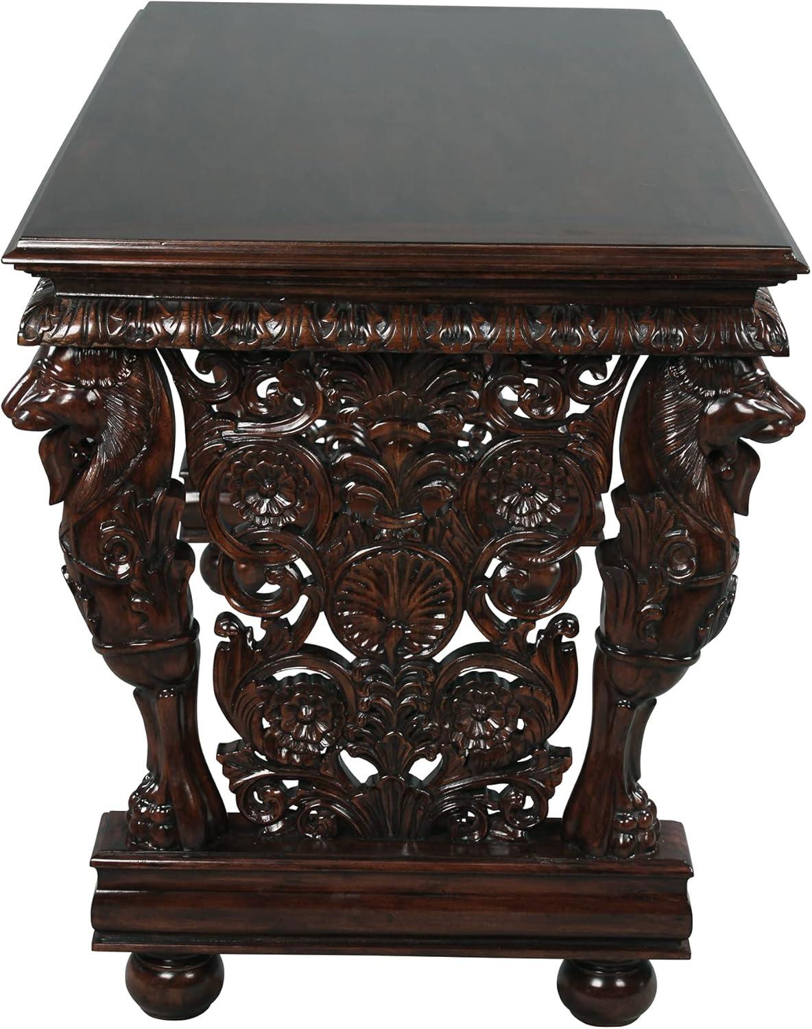 Gryphon Carved Mahogany 55'' Writing Desk in Brown