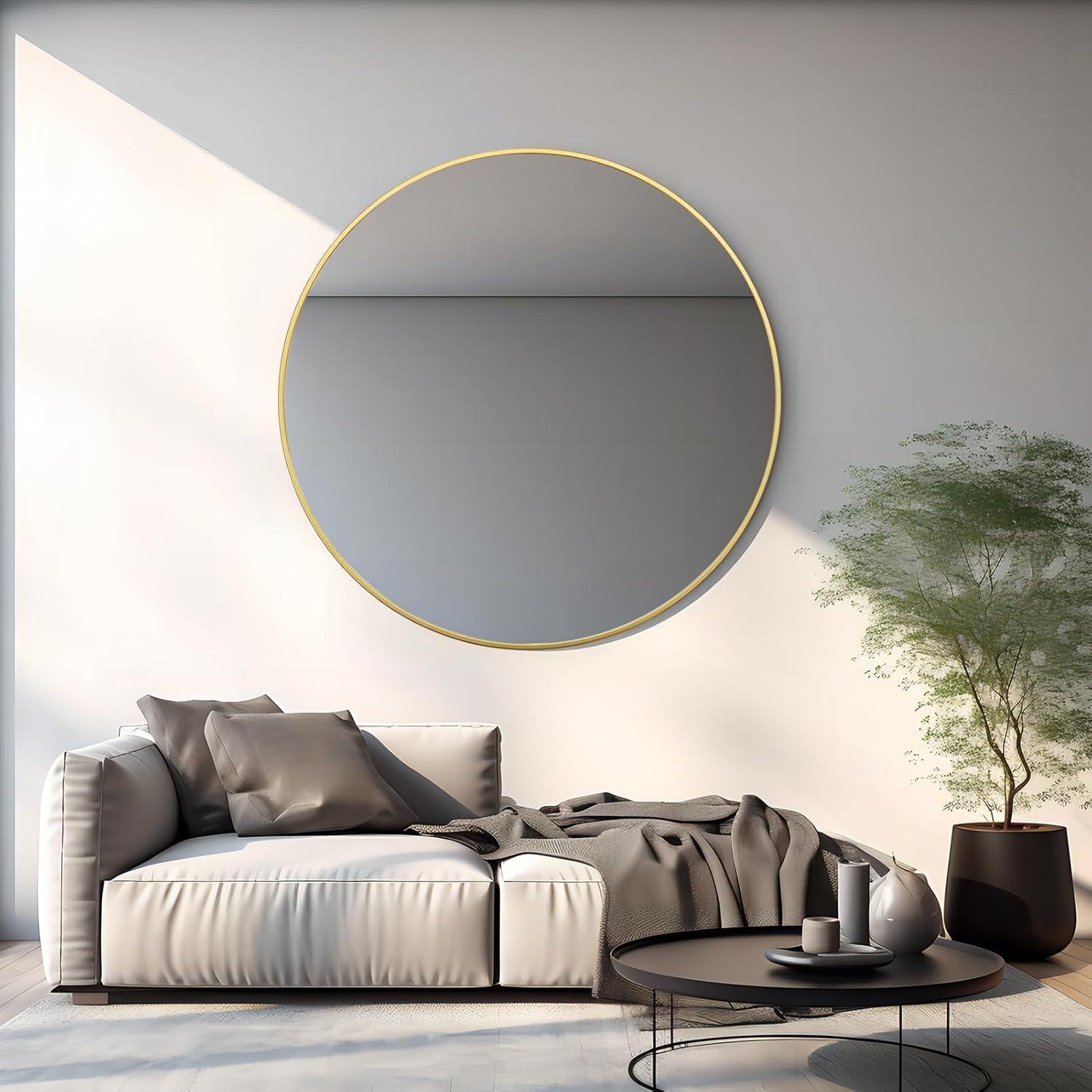 Gold 24 Inch Round Mirror - Bathroom & Wall Decor for Living Room, Entry Way, Bedroom - Metal Framed