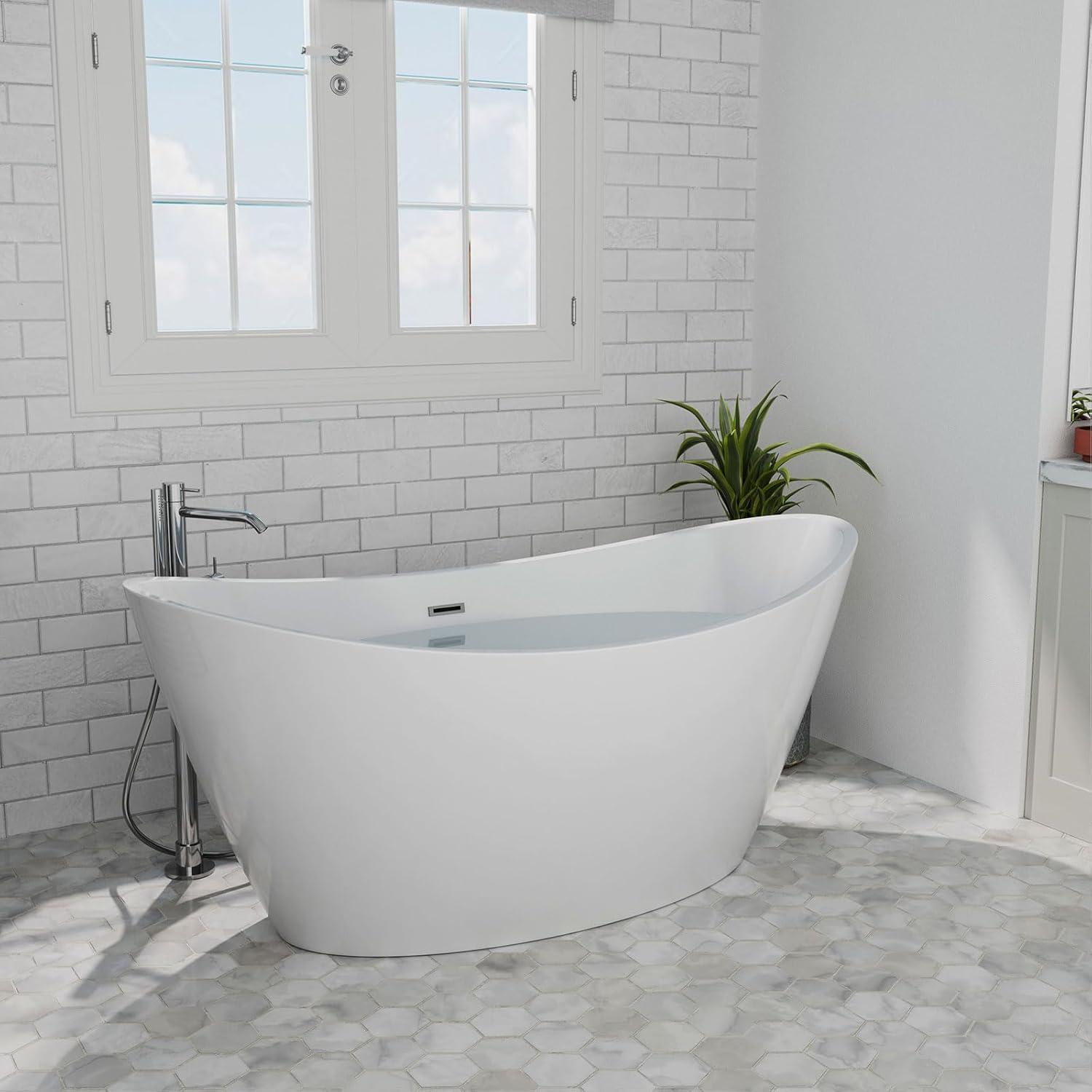 Empava 59'' White Acrylic Freestanding Oval Soaking Tub