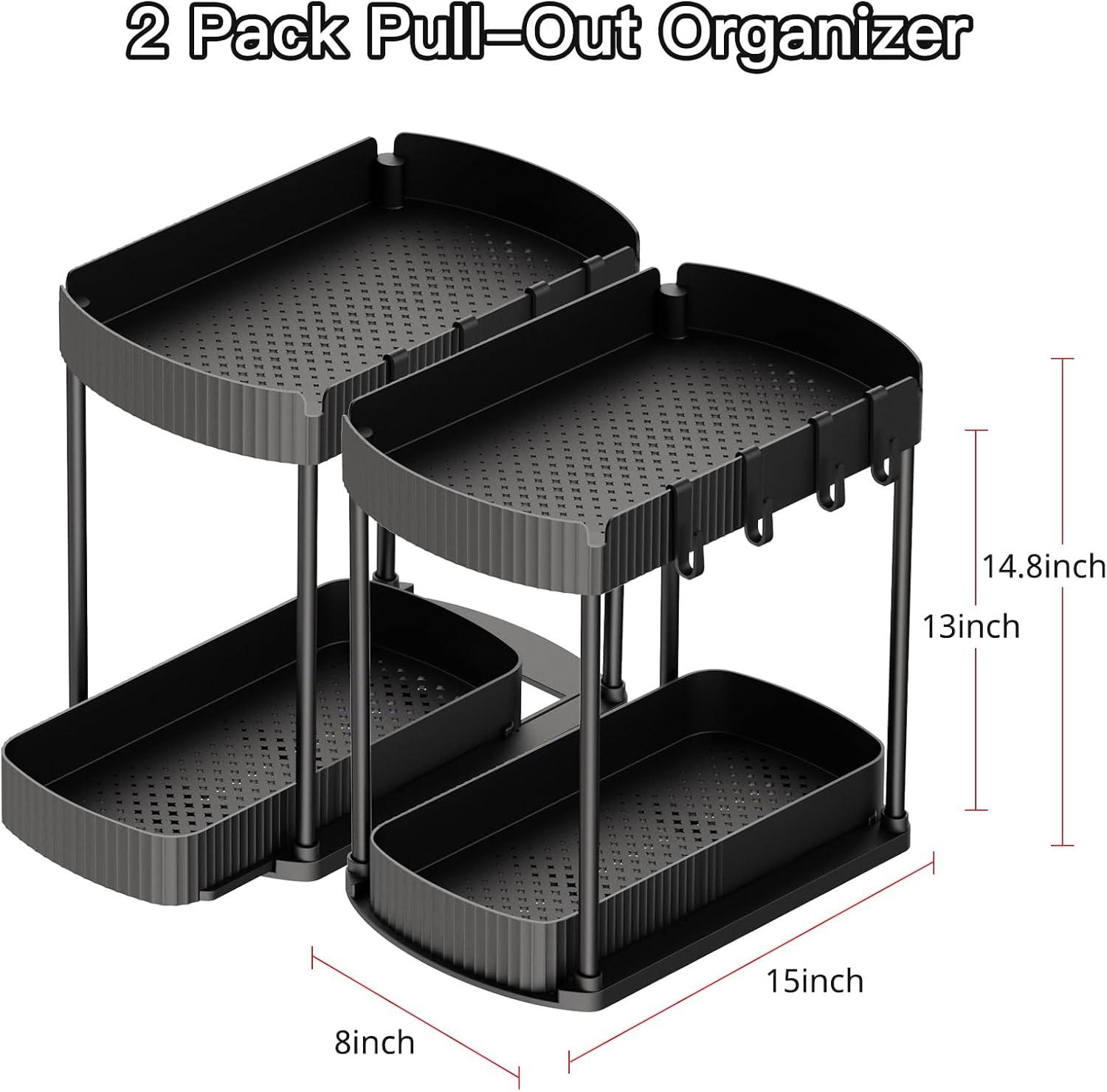 17 Stories 2 Pack Multi-Purpose Pull-Out Storage Organizers, Under Sink Organizers And Storage For Bathroom & Kitchen, Under Cabinet Organizers And Storage, 12.8 Inch, Black