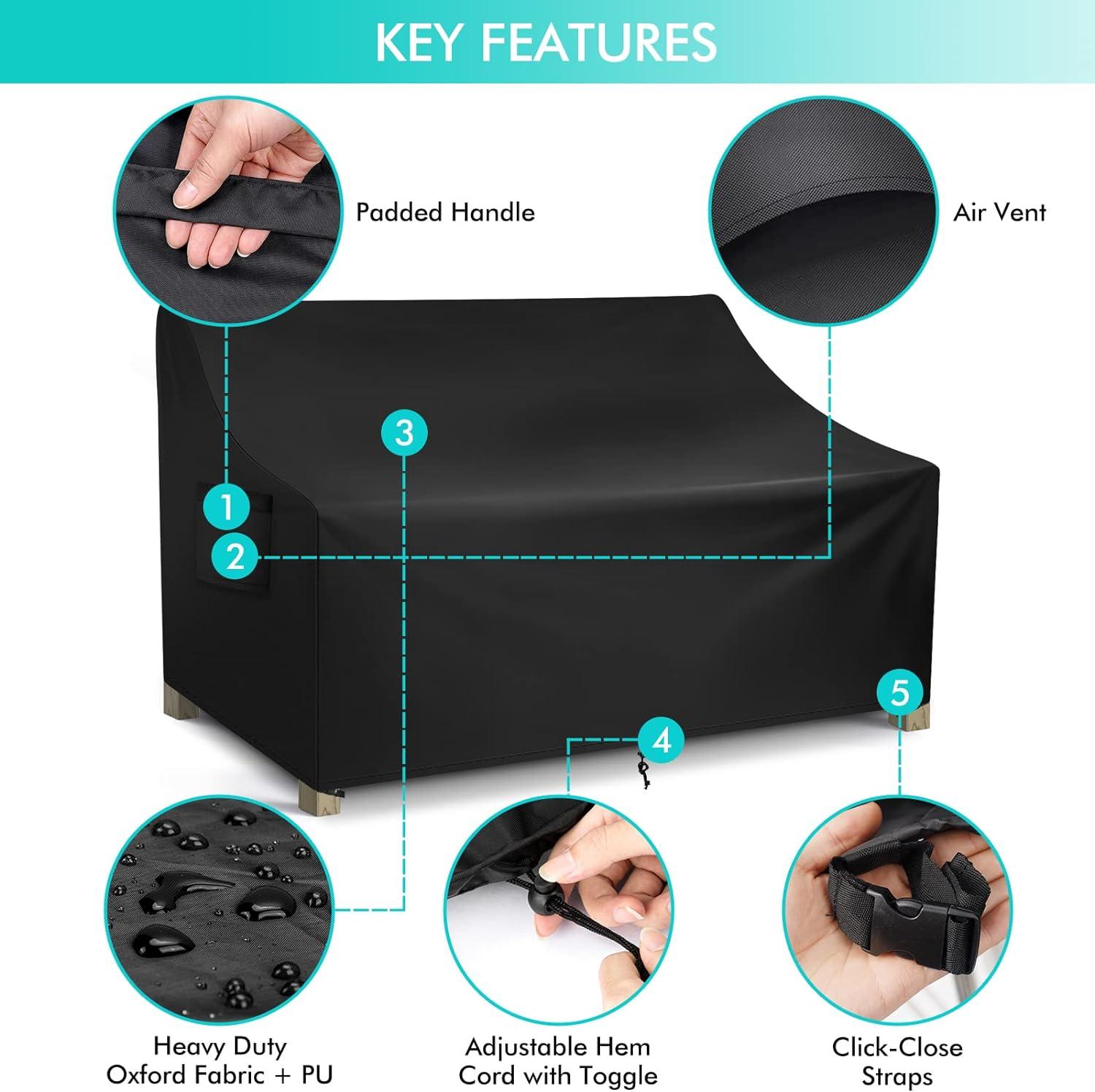 WLEAFJ Patio Sofa Cover Waterproof, Outdoor Loveseat Cover, Heavy Duty Outdoor Couch Cover, Large Lawn Patio Furniture Covers with Air Vent, 48’’ W x 26’’ D x 33’’ H