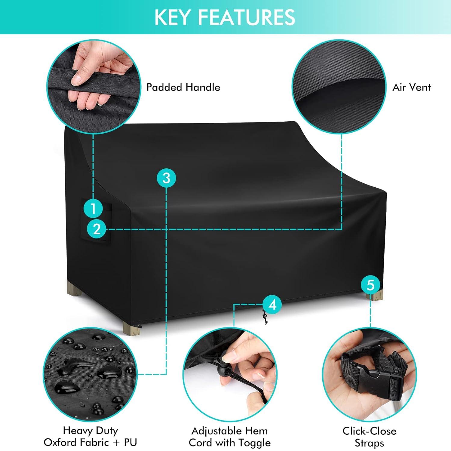 WLEAFJ Patio Sofa Cover Waterproof, Outdoor Loveseat Cover, Heavy Duty Outdoor Couch Cover, Large Lawn Patio Furniture Covers with Air Vent, 48’’ W x 26’’ D x 33’’ H