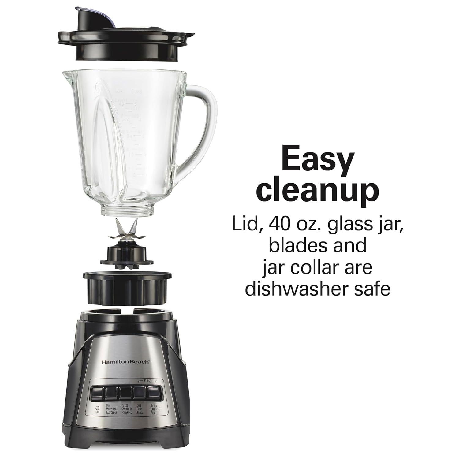 Hamilton Beach Power Elite Multi-Function Blender with Mess Free 40 oz. Glass Jar, 700 Watts, Black, 58148A