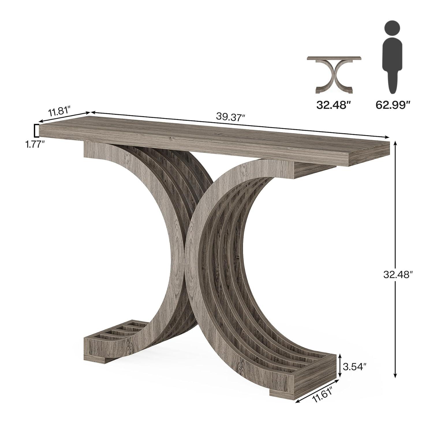 Tribesigns Modern 39-inch Console Tables, Farmhouse Entryway Table with Geometric Base, Wooden Narrow Hallway Table/Sofa Table for Living Room, Grey