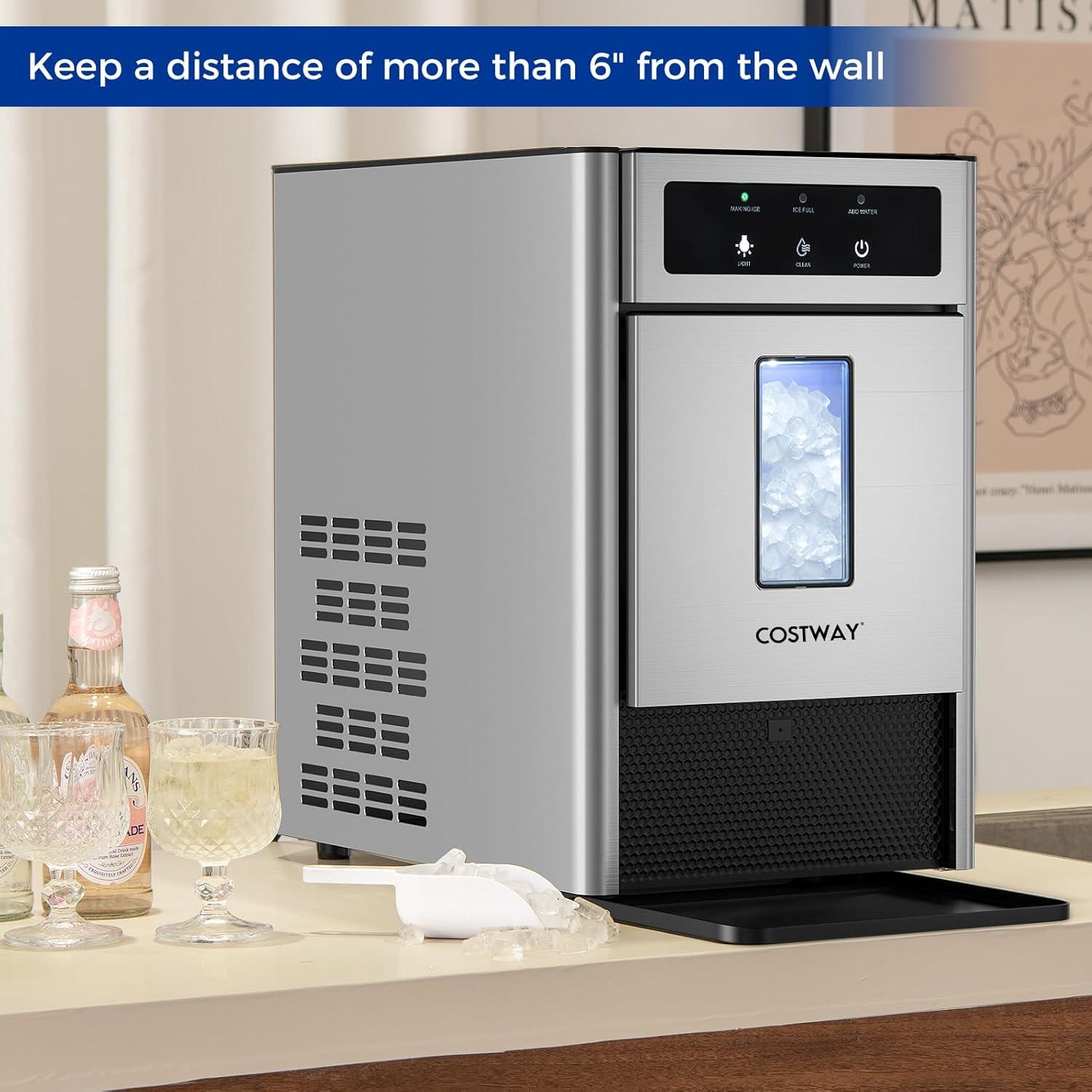 Costway Countertop Nugget Ice Maker with Self-Cleaning Function Manual & Auto Water Refill