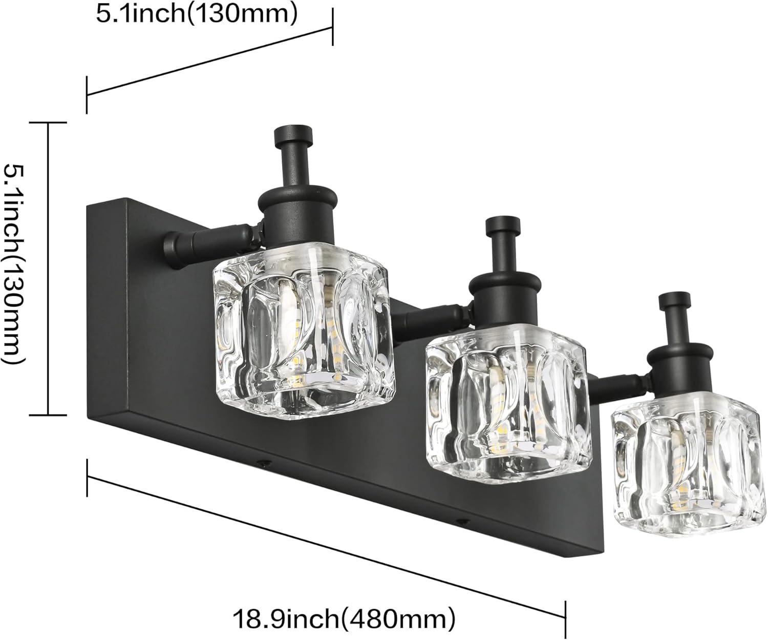 PRESDE Black Crystal Bathroom Lights Fixtures Over Mirror Modern 3 Light Vanity Lighting Bathroom Wall Light Fixtures(Exclude Bulb)