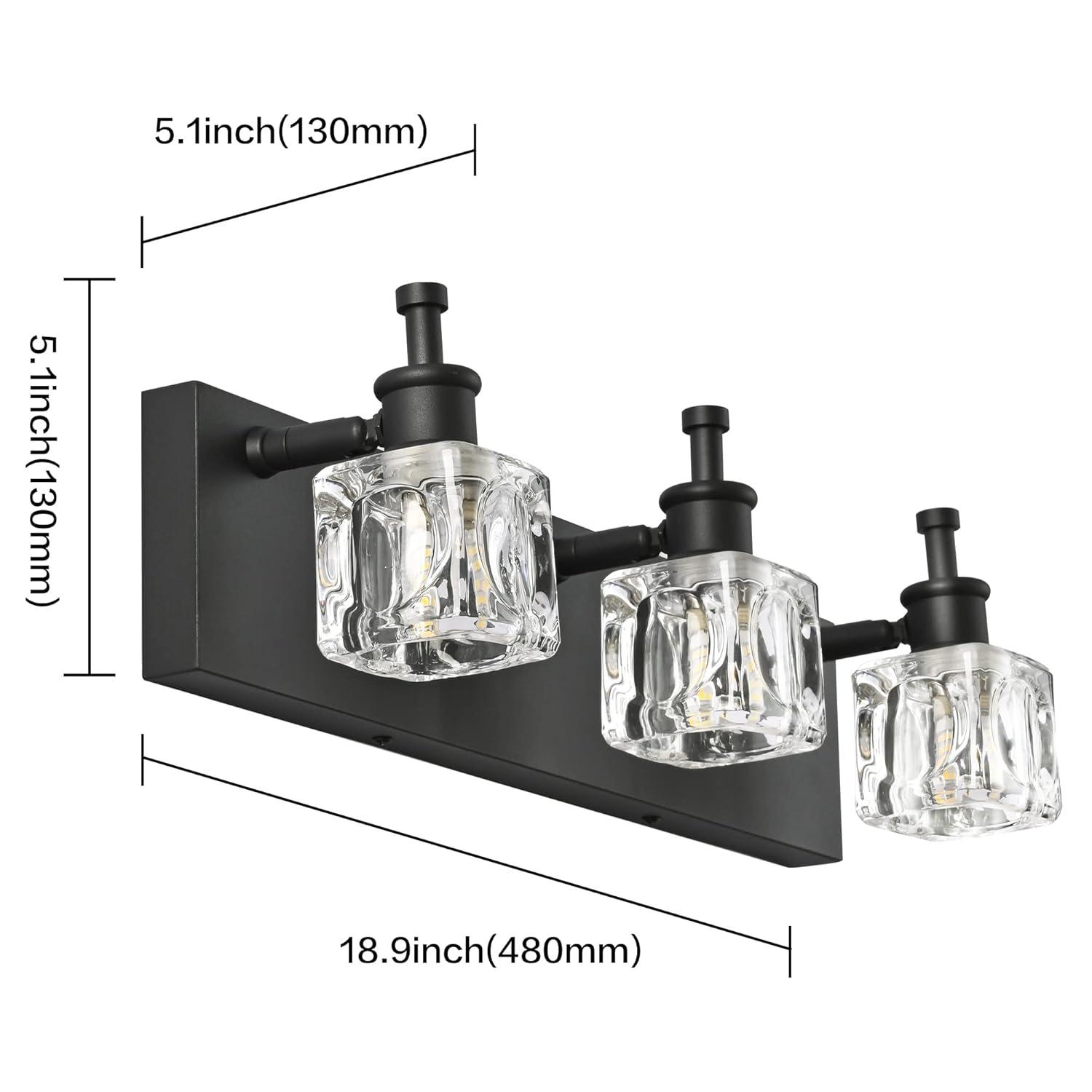 PRESDE Black Crystal Bathroom Lights Fixtures Over Mirror Modern 3 Light Vanity Lighting Bathroom Wall Light Fixtures(Exclude Bulb)