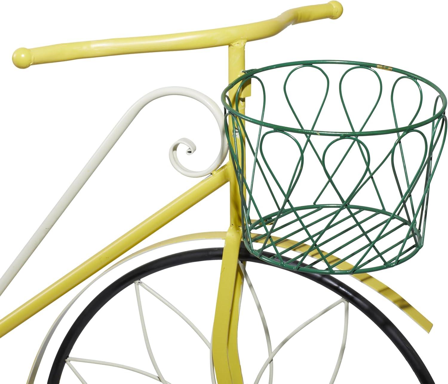 32" Traditional Iron Novelty Bicycle Plant Stand Yellow - Olivia & May: Metal Planter Pedestal, Weather-Resistant