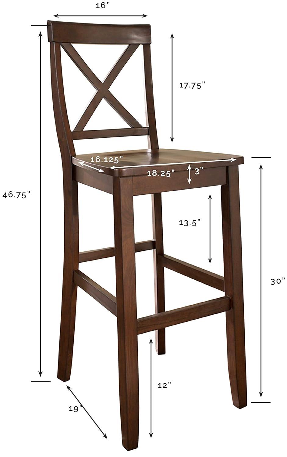 Crosley Set of 2 30" X-Back Barstools Mahogany: Traditional Farmhouse Design, Rubberwood Frame, Footrest