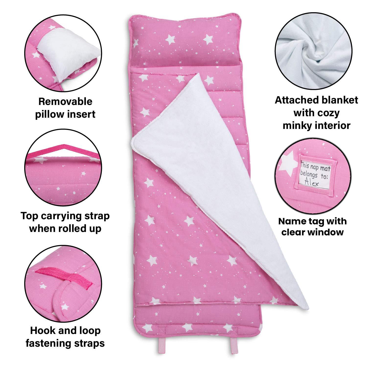 Delta Children Nap Mat for Toddlers and Kids | Pillow and Blanket | Rollup Design | Preschool & Daycare, Blushing Stars
