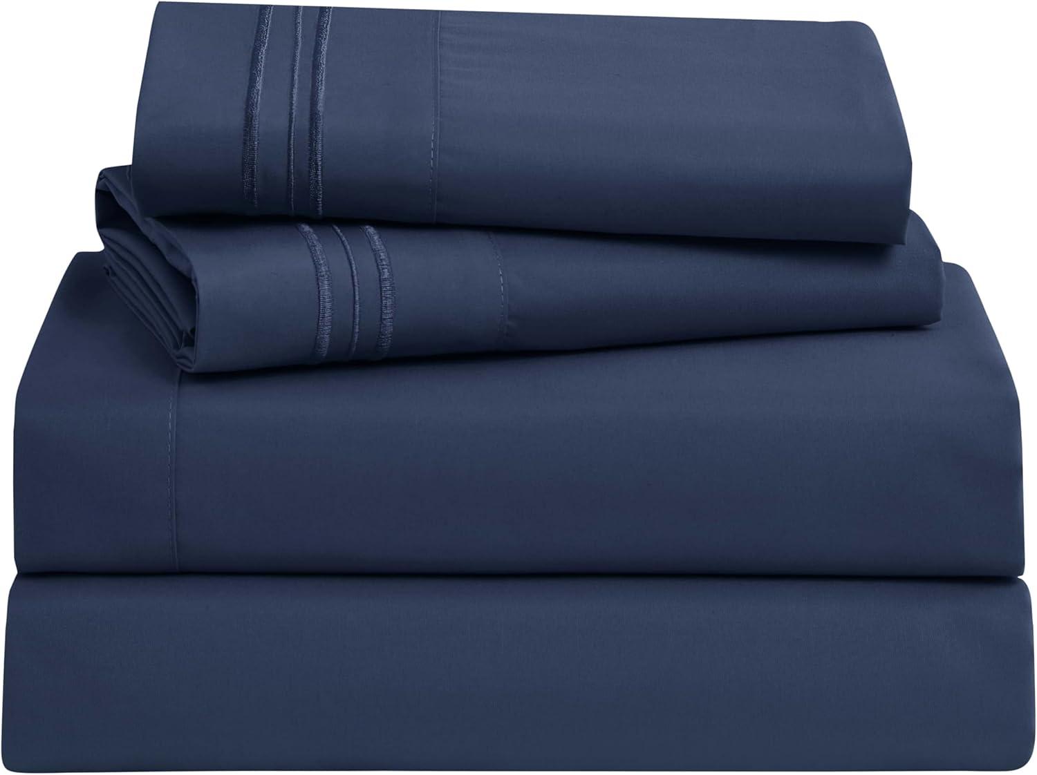 Navy Blue California King Organic Cotton Microfiber Sheet Set