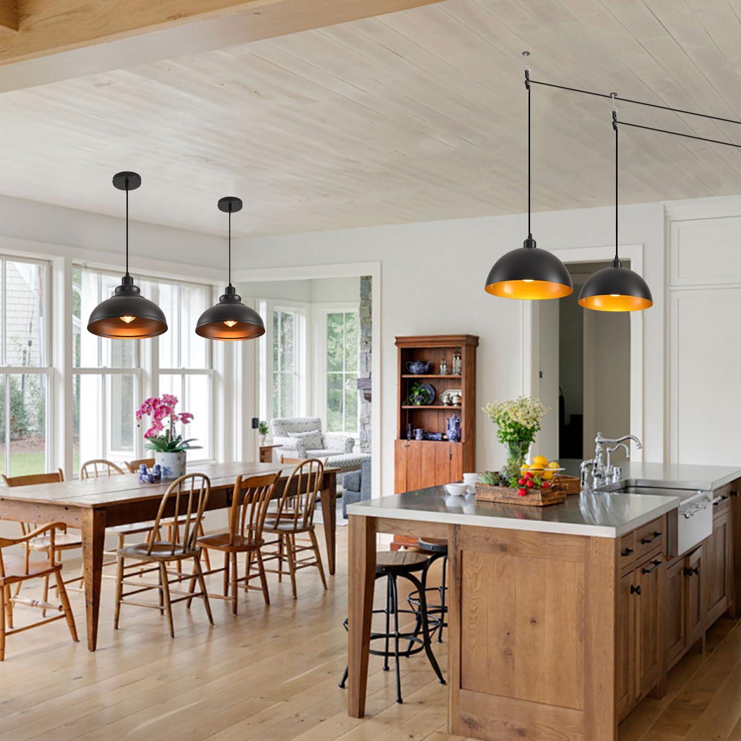 2-Pack Black Pendant Lights, 11.81'' Modern Pendant Lights Kitchen Island, Dome Large Pendant Light for Dining Room Foyer Bedroom Entryway Hallway Light Fixtures