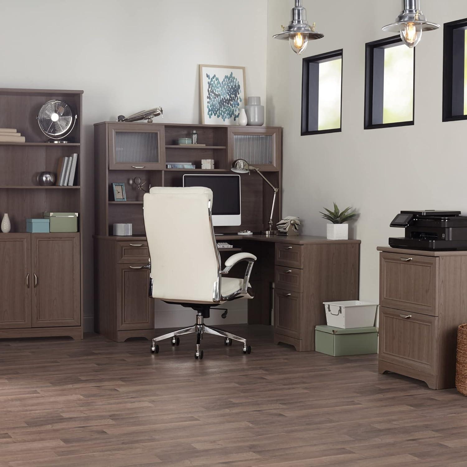 Modern Gray L-Shaped Corner Computer Desk with Keyboard Tray and Drawers