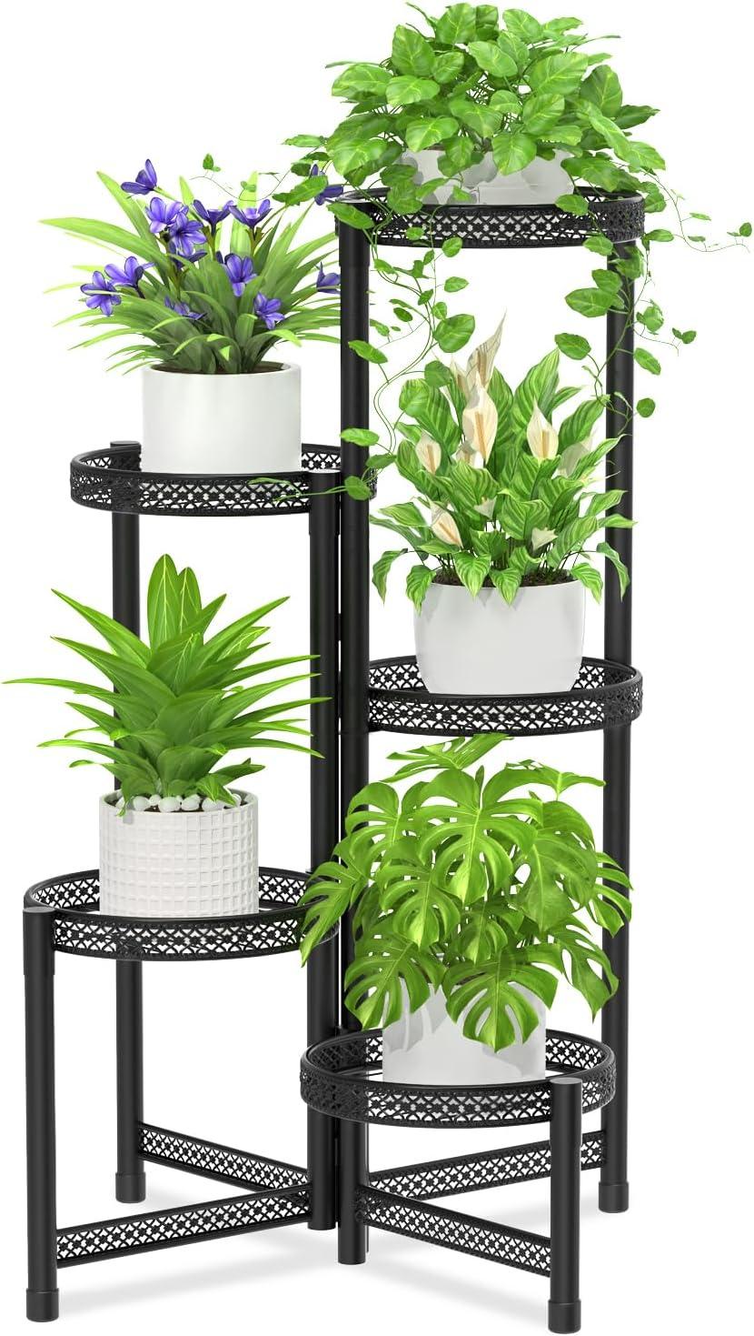 Black Wrought Iron 5-Tier Foldable Plant Stand