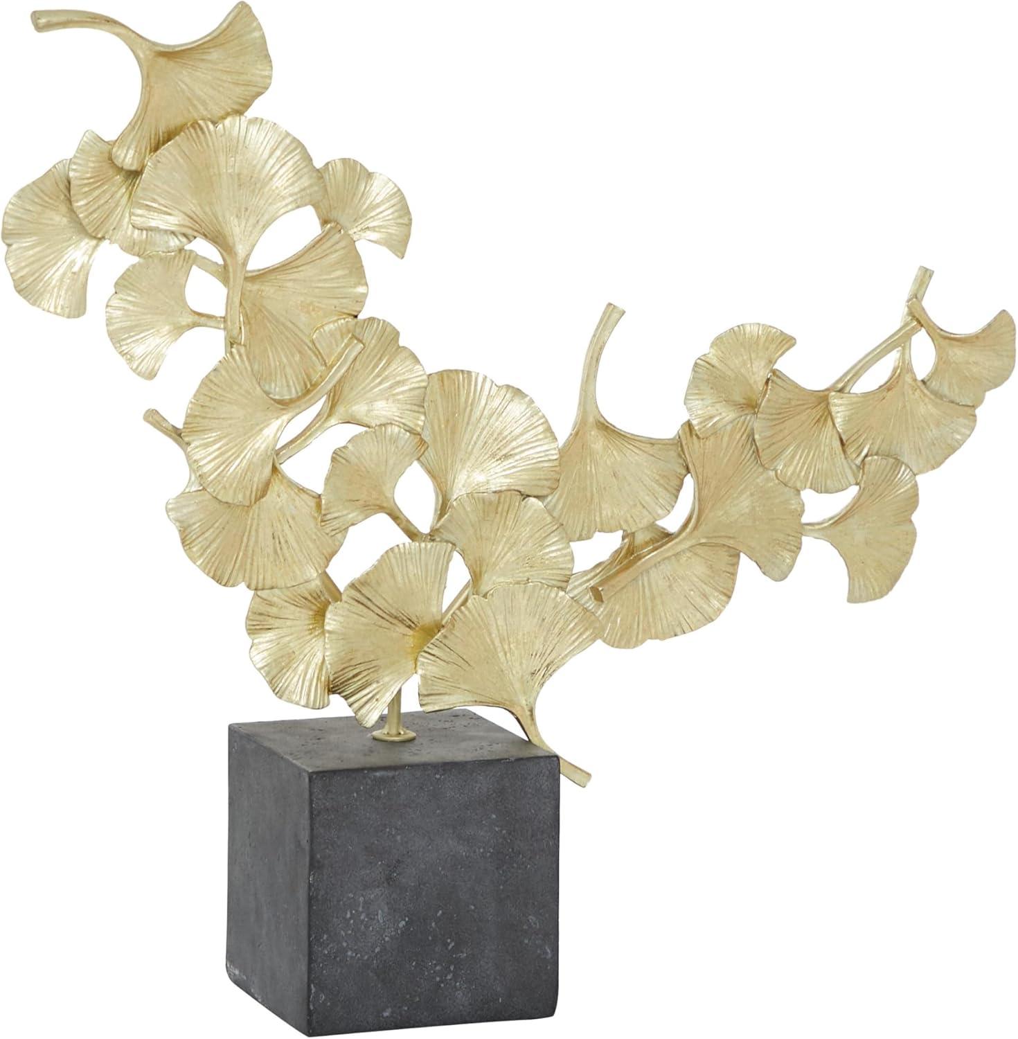 CosmoLiving by Cosmopolitan Polystone Handmade Floral Decorative Sculpture with Black Block Base