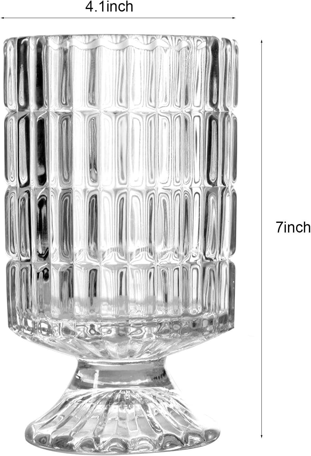 7 Inch Modern Glass Vase with Embossed Ribbed Base - Clear Hydroponic Design for Home Decor, Weddings Party Living Room, Dining Table Floral Arrangement Centerpiece