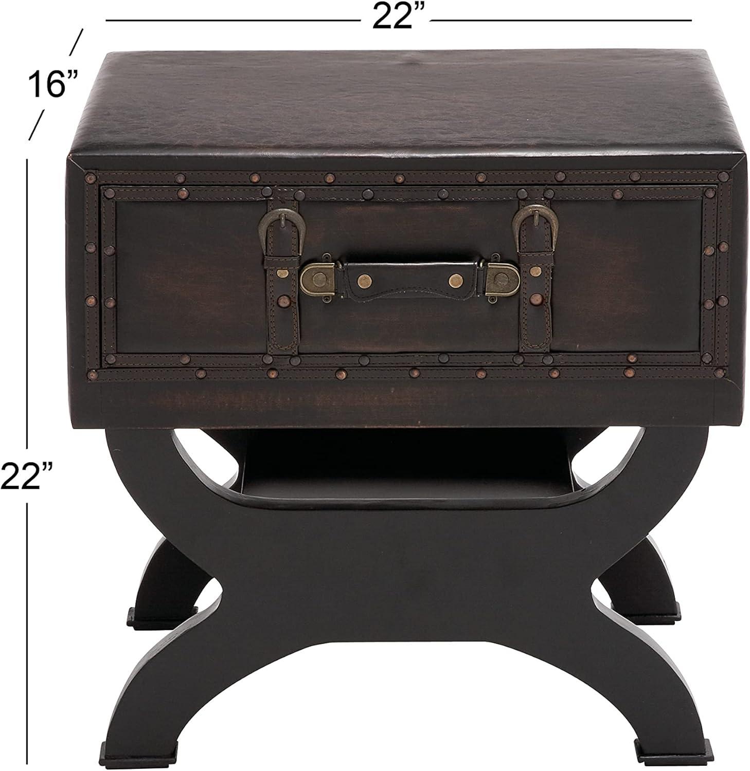 Olivia & May Faux Leather Trunk End Table Brown: Vintage-Inspired Storage, Metal Accents, Indoor Use