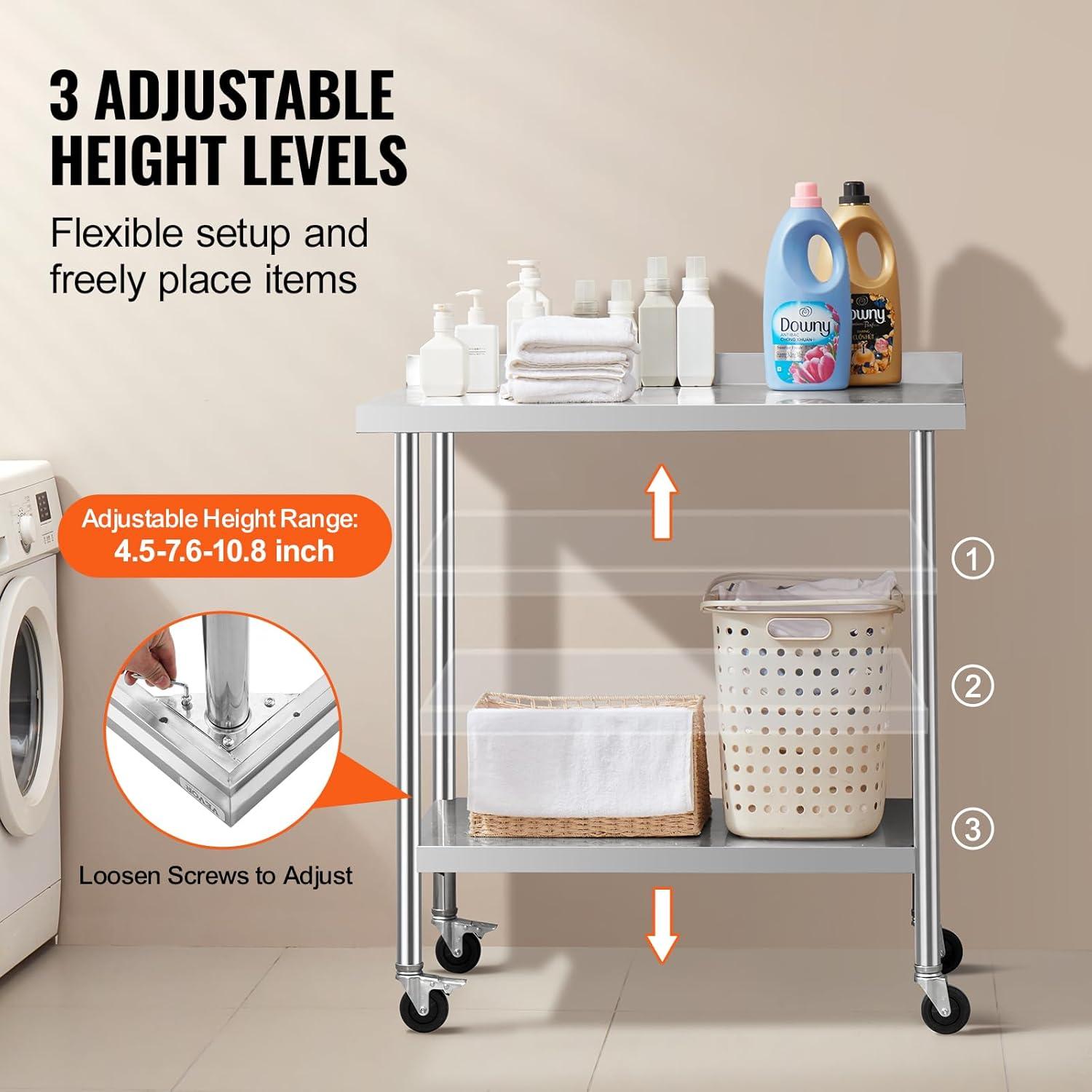 VEVOR VEVOR Stainless Steel 24'' W x 40'' H Adjustable Portable Work Table