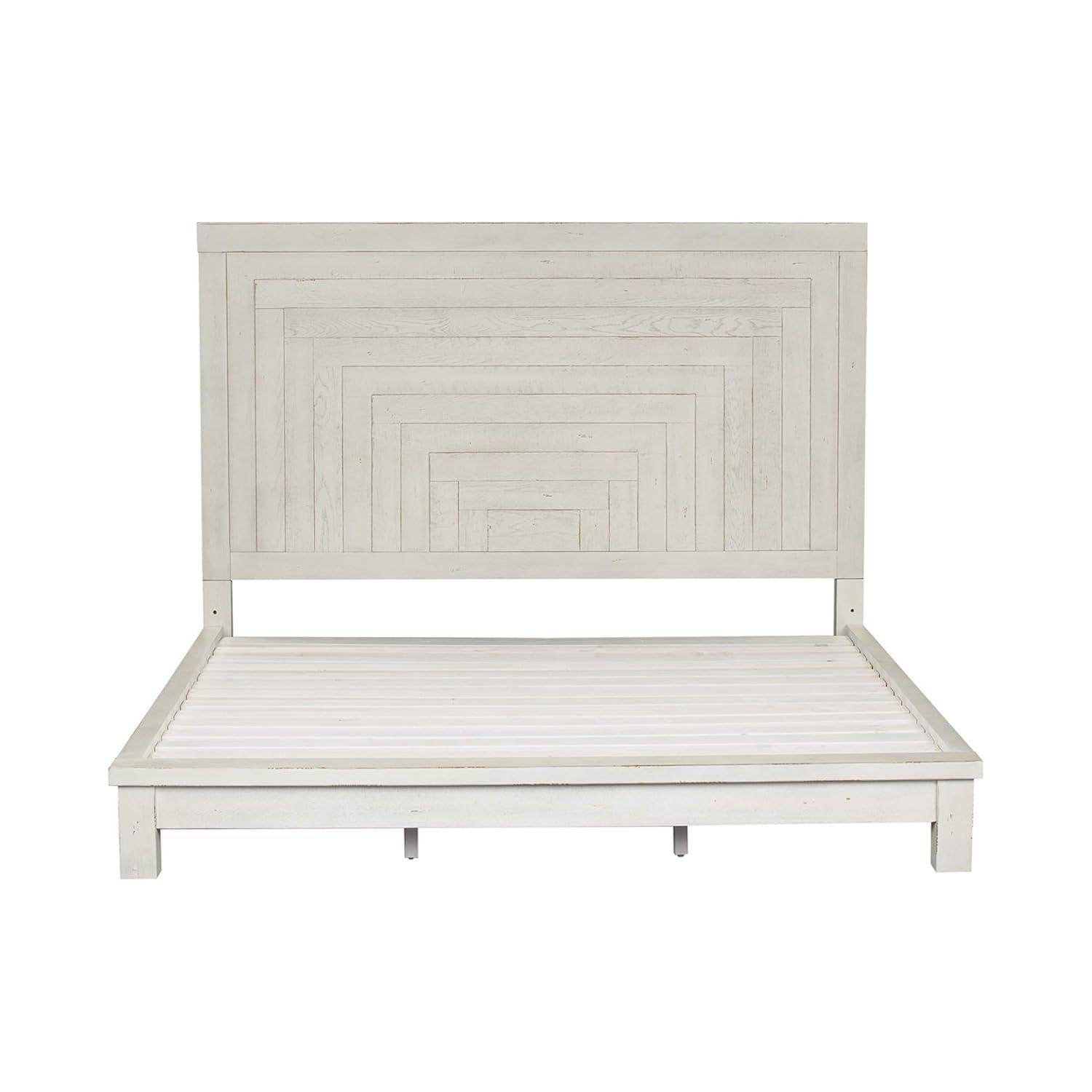 White Queen Platform Bed with Storage and Wood Headboard