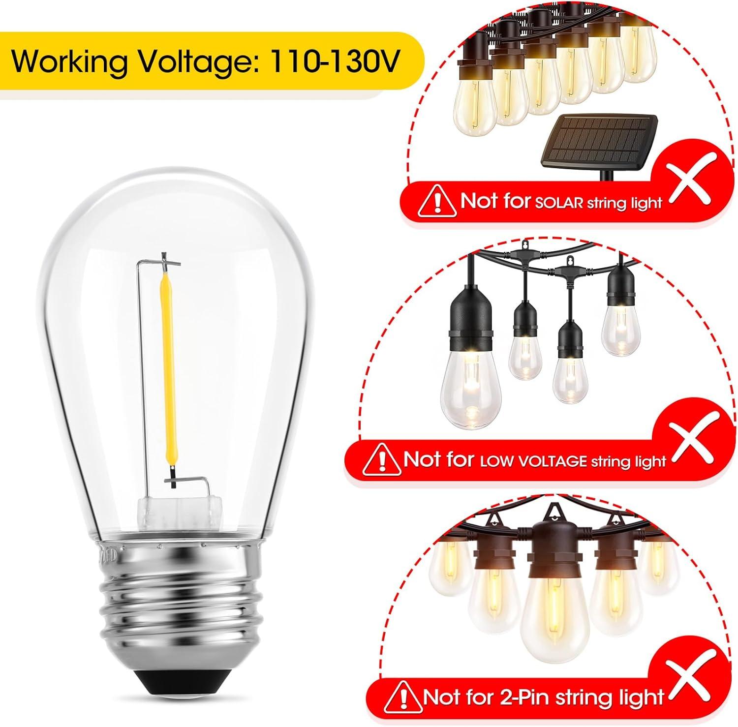 Dimmable LED S14 Vintage Edison Bulbs for Outdoor String Lights