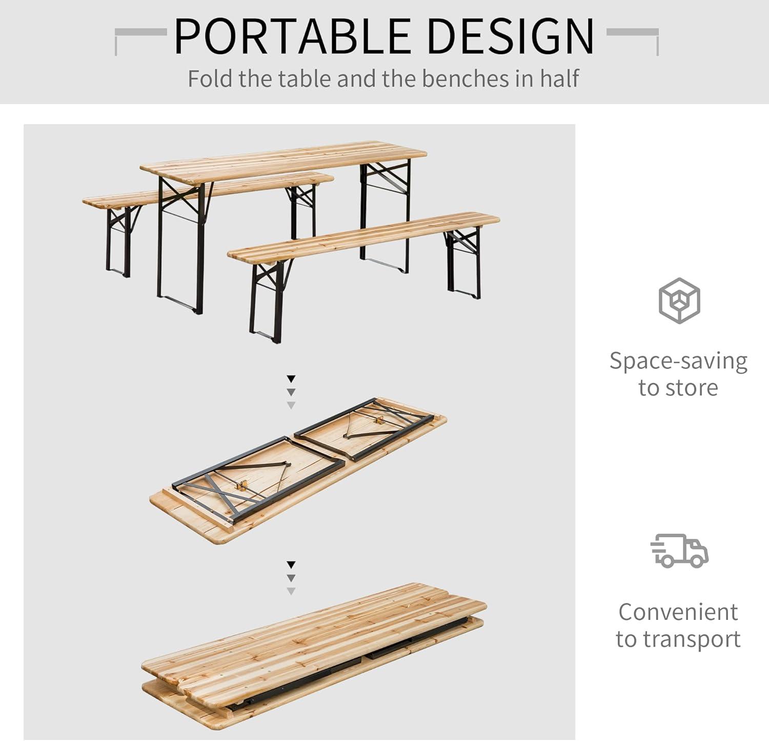 Outsunny 6' Portable Picnic Table and Bench Set, Outdoor Wooden Folding Camping Dining Table Set for Patio Garden Outdoor Activities