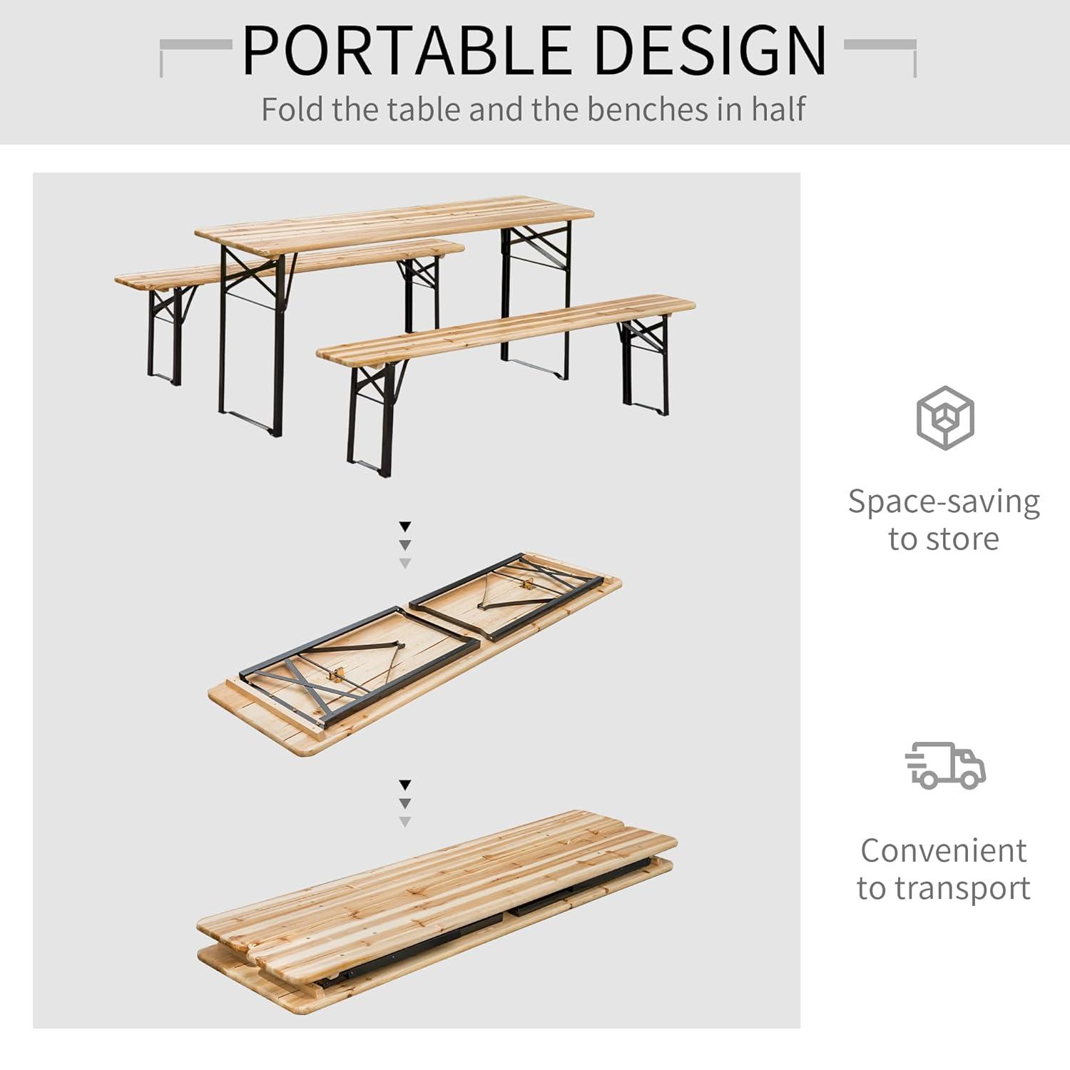 Outsunny 6' Portable Picnic Table and Bench Set, Outdoor Wooden Folding Camping Dining Table Set for Patio Garden Outdoor Activities