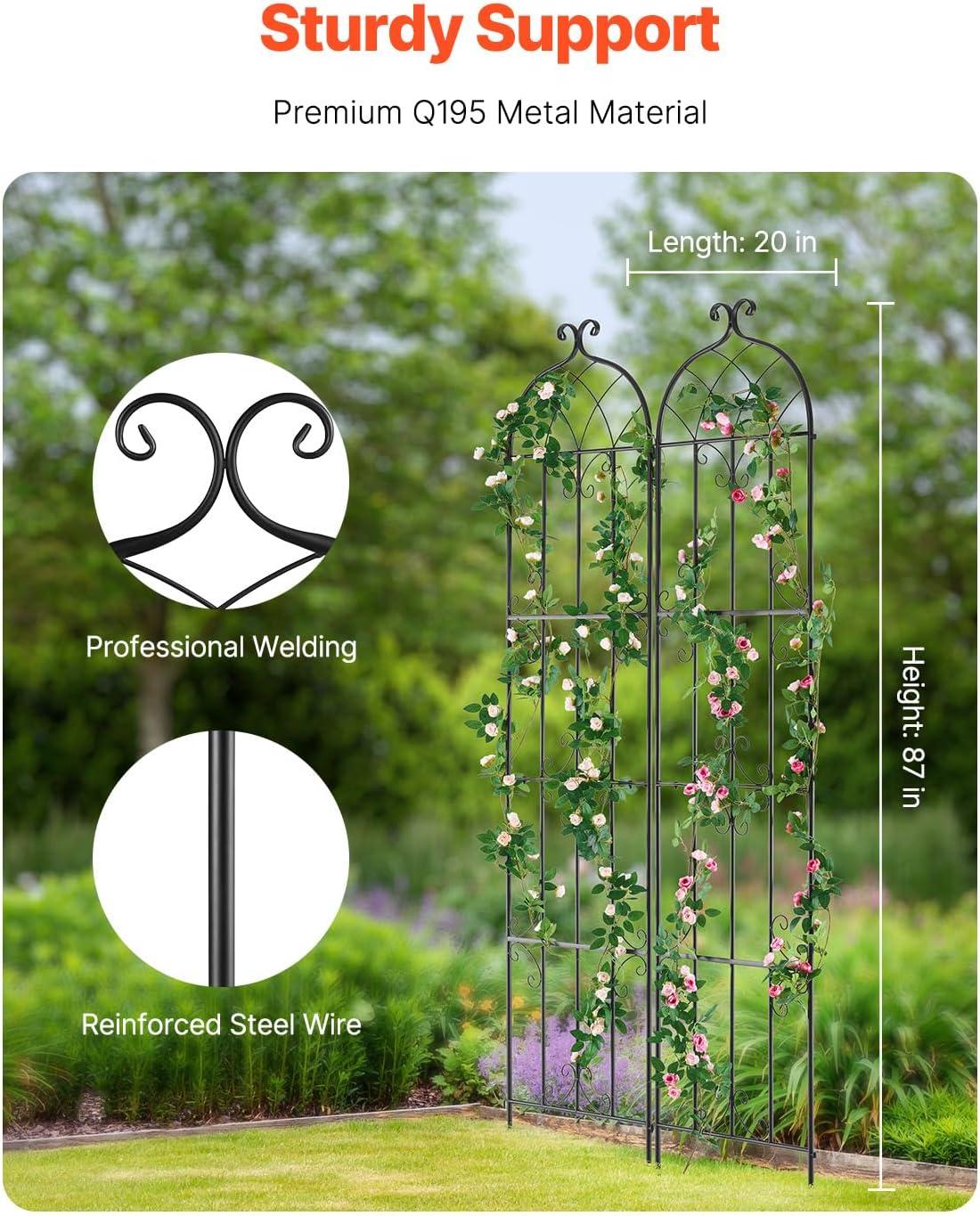 Garden Trellis for Climbing Plants, 60 x 15 in., 2 Packs Rustproof Metal Garden Flower Trellis, Climbing Rose Trellis