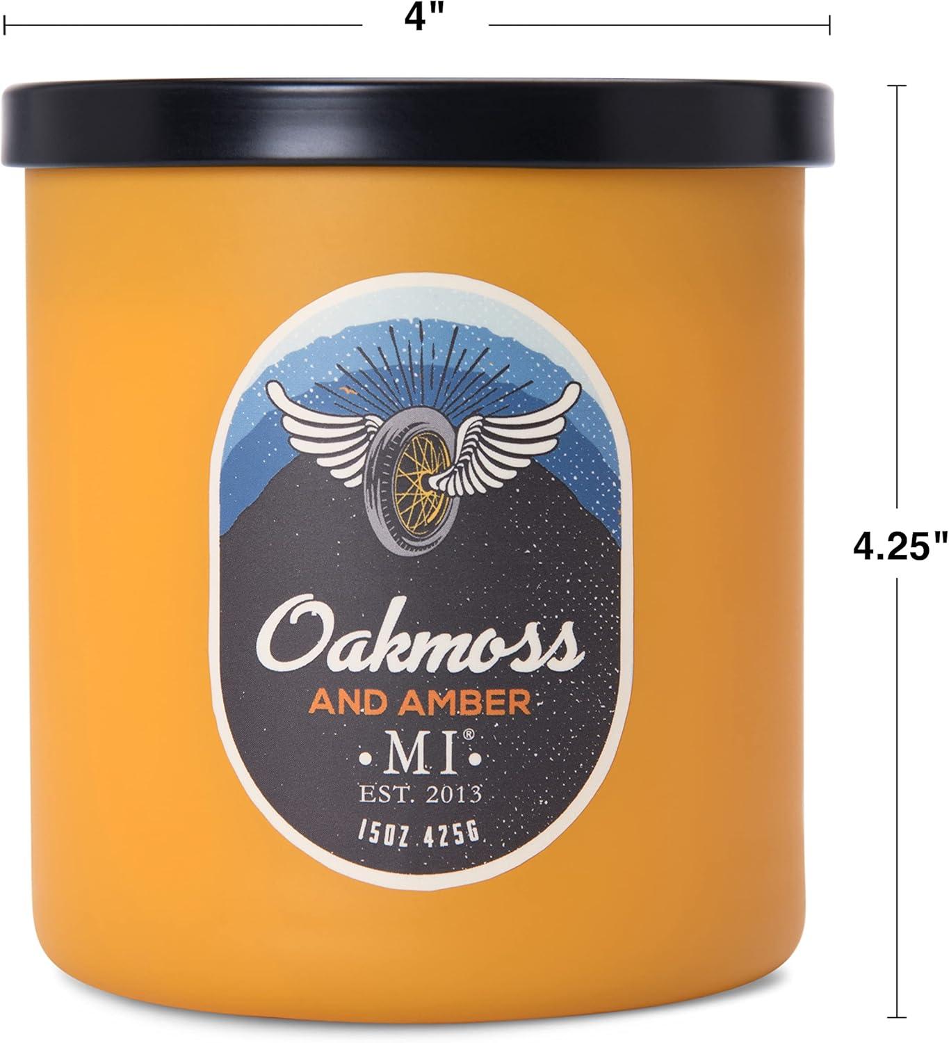 Manly Indulgence Oakmoss & Amber Scented Jar Candle for Men, 2 Cotton Wick, All American Collection, Golden Yellow, 15 oz - Up to 60 Hours Burn, Soy Blend Wax, USA Poured