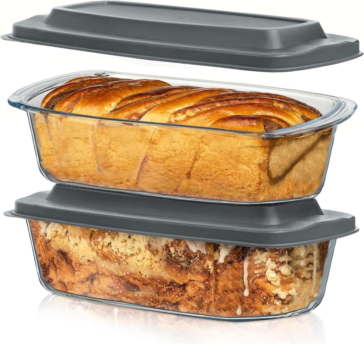 Razab 1800ml Large Glass Loaf Pans with Lids (Set of 2) 10 x 5in Bread Baking Pans, Bpa Free with Easy-Grip Handles