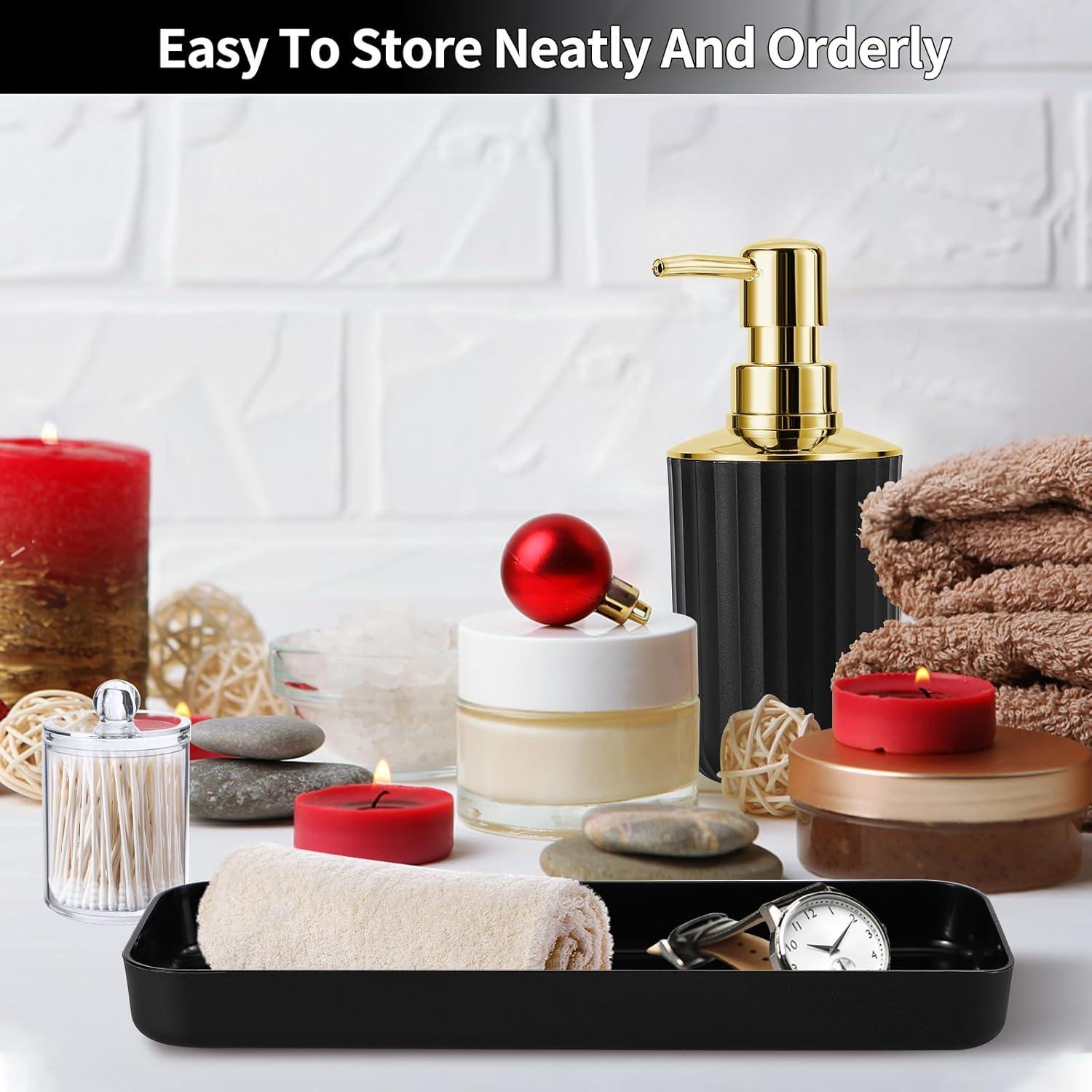 9PCS Black and Gold Bathroom Accessories Set Complete with Trash Can, Vanity Tray, Soap Dispenser, Soap Dish, Toothbrush Holder, Toothbrush Cup, Toilet Brush and Qtip Holders