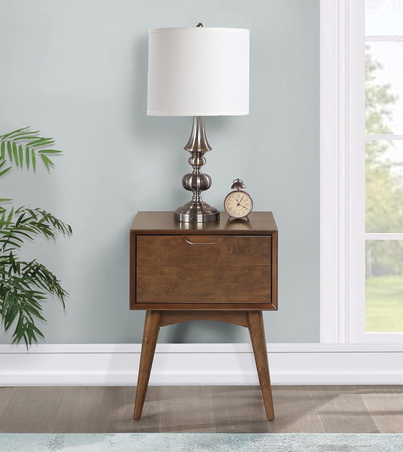 Copenhagen Wood Accent Table with Drawer in Walnut Finish