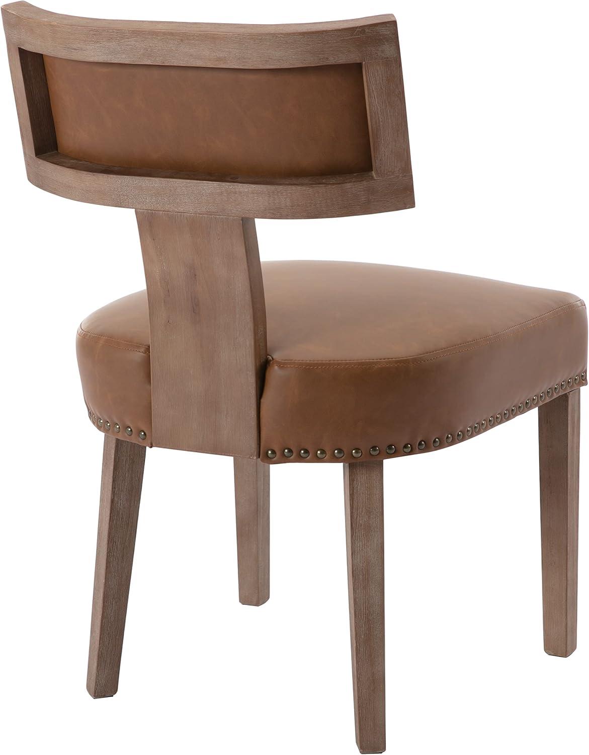 Gracie Oaks Inelda Mid Century Upholstered Dining Chairs Side Chairs Farmhouse Faux Leather Dining Chair with Wood Legs (Set of 2)