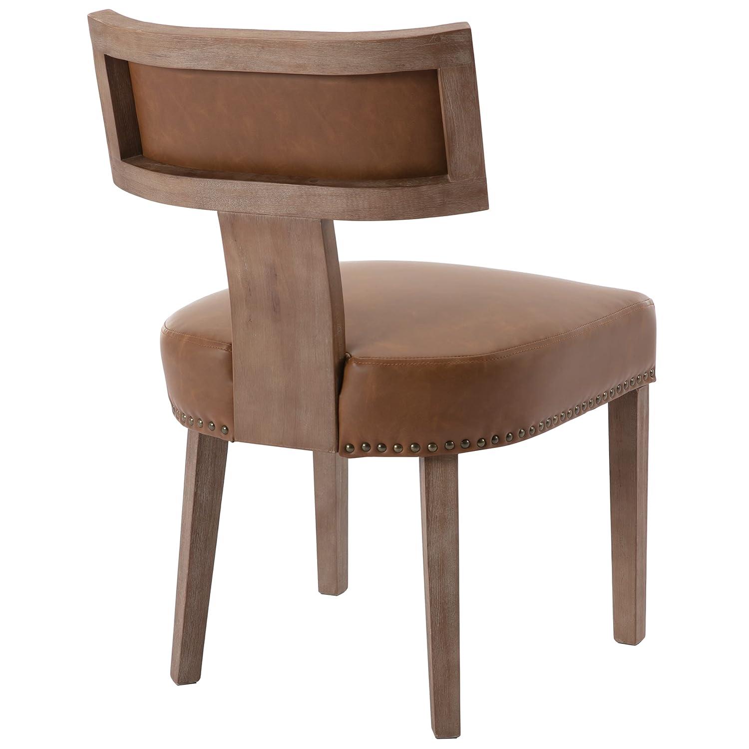 Gracie Oaks Inelda Mid Century Upholstered Dining Chairs Side Chairs Farmhouse Faux Leather Dining Chair with Wood Legs (Set of 2)