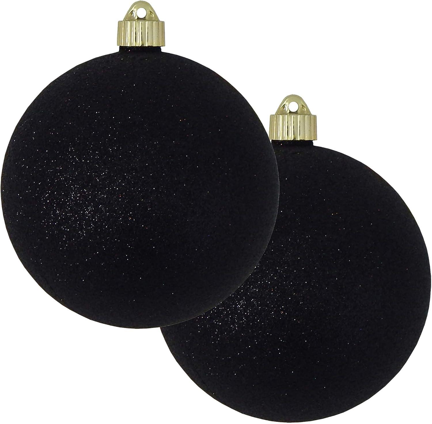 Black Glitter 6" Shatterproof Plastic Christmas Ornaments Set