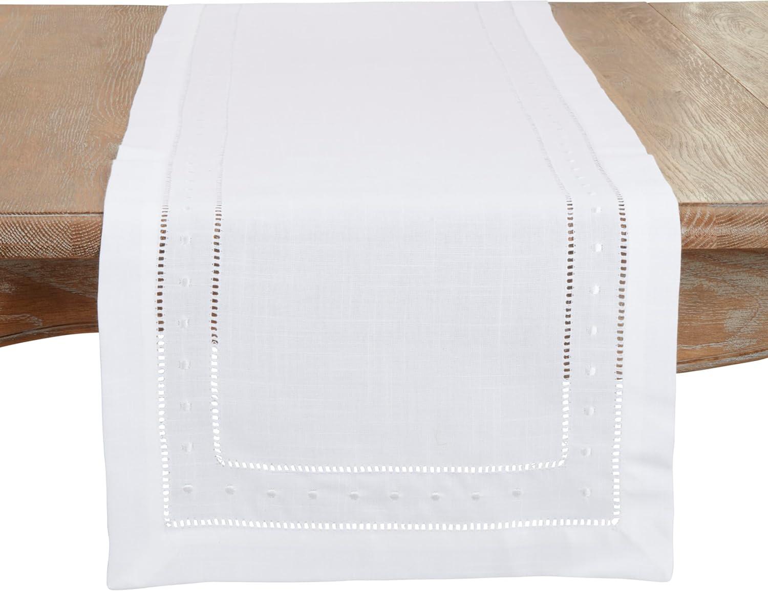 White Hemstitch Embroidered Polyester Rectangle Table Runner