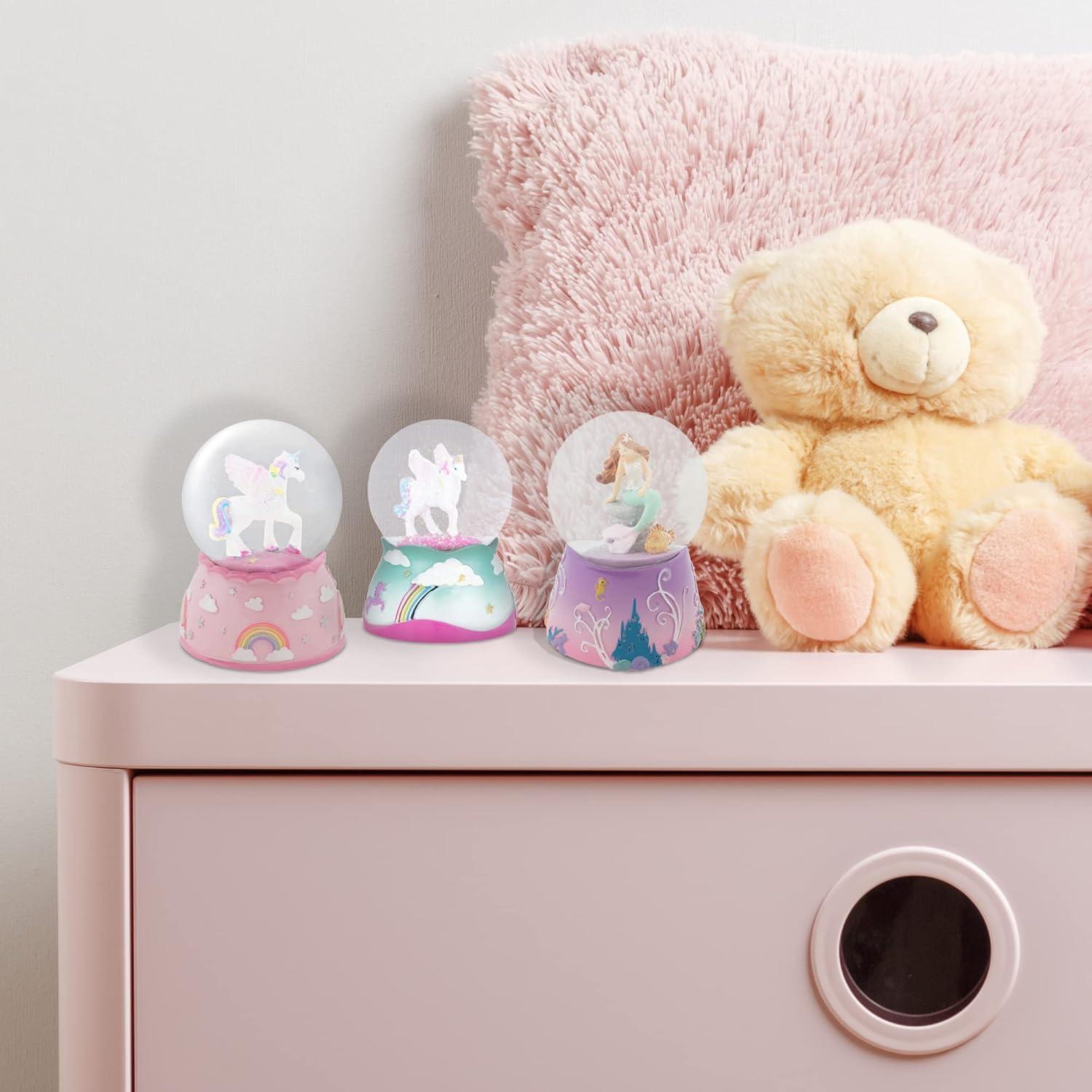 Pink Resin Unicorn and Rainbow Musical Snow Globe