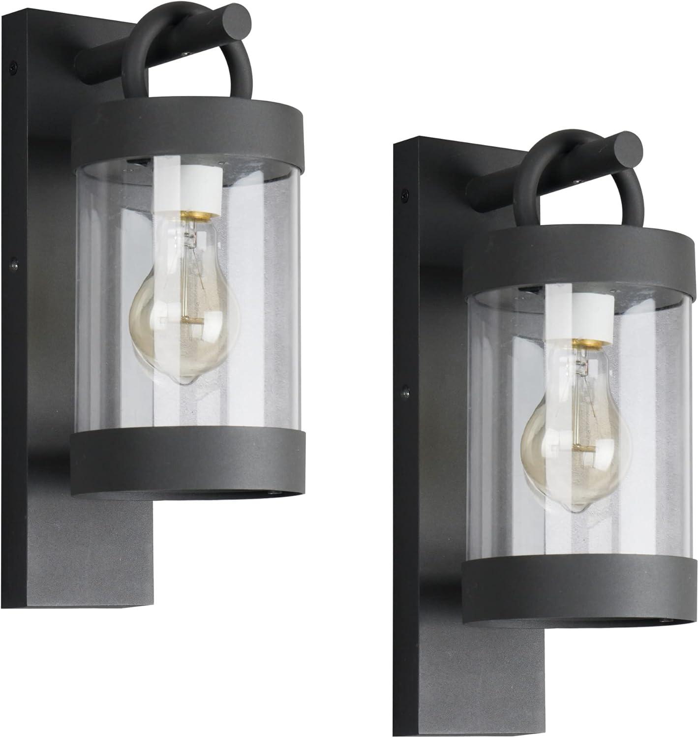 Modern Black Aluminum Outdoor Wall Lantern Sconce 2-Pack