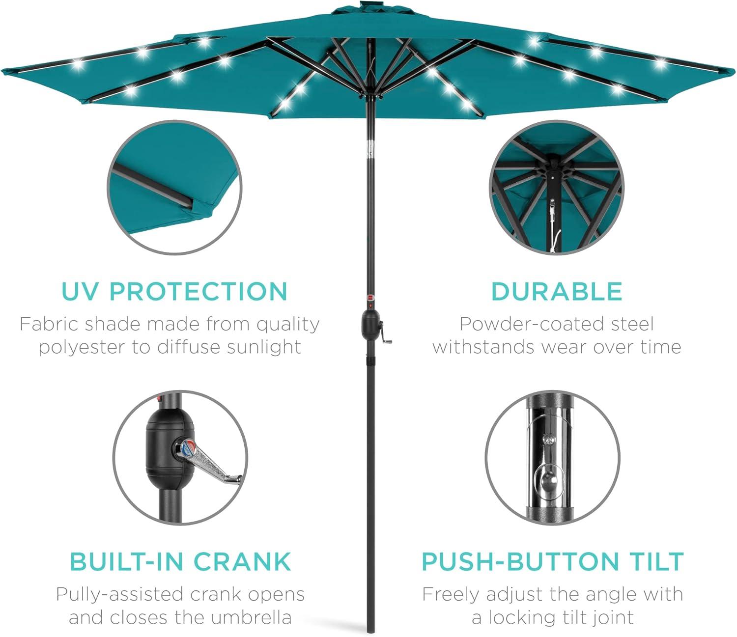 Best Choice Products 10ft Solar LED Lighted Patio Umbrella w/ Tilt Adjustment, UV-Resistant Fabric - Cerulean