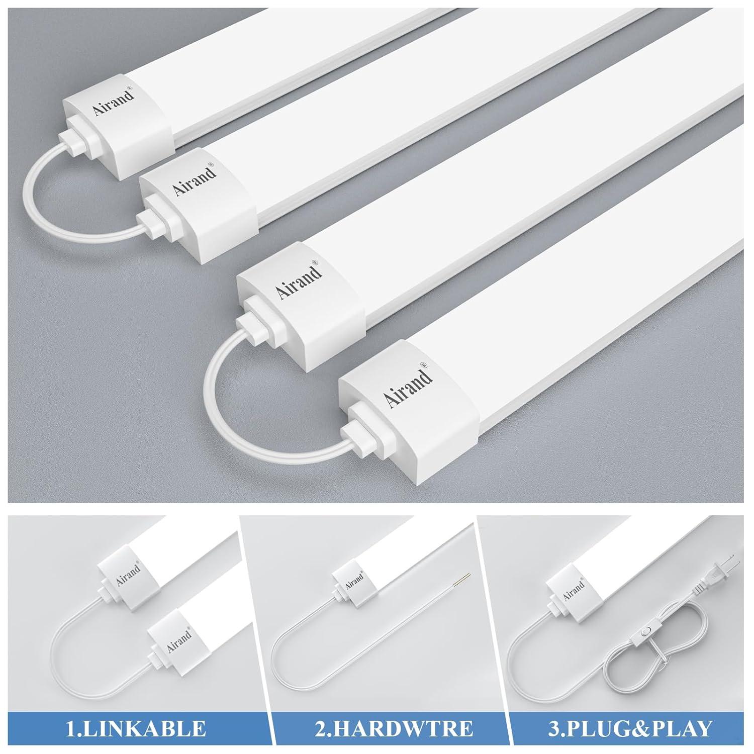 Airand Utility LED Light with Plug 2PCS Linkable Fixture 2FT 4FT Water-Proof Tube Light 5000K Under Cabinet Lighting,LED Closet Lights 18W for Workbench Kitchen Garage Workshop