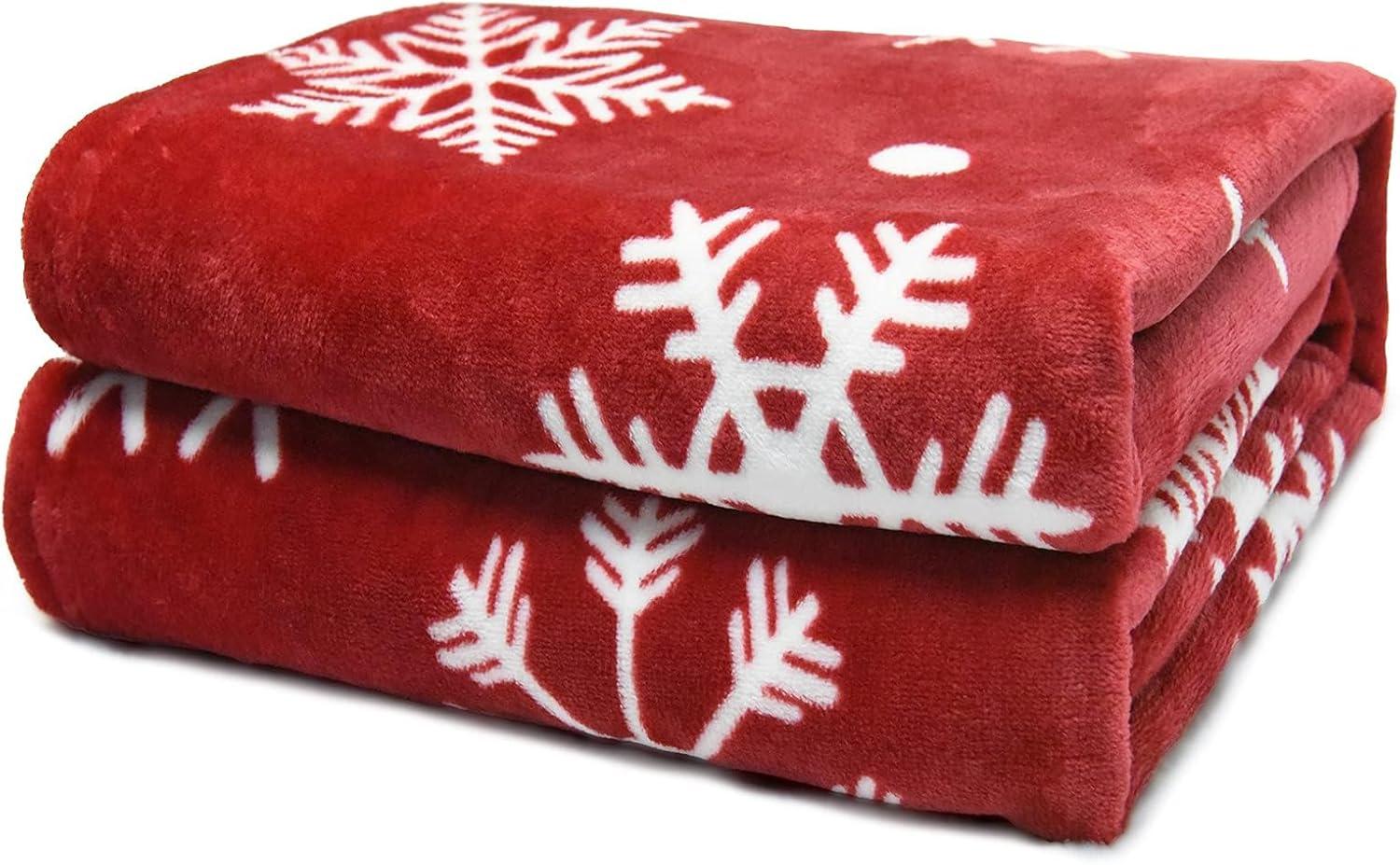 Christmas Blanket (50x60 Inches, Christmas Snowflake Blanket) Fleece Soft Red Blanket Christmas Home Décor Plush Christmas Throw Blanket Bed Throws for Winter Bedding Couch